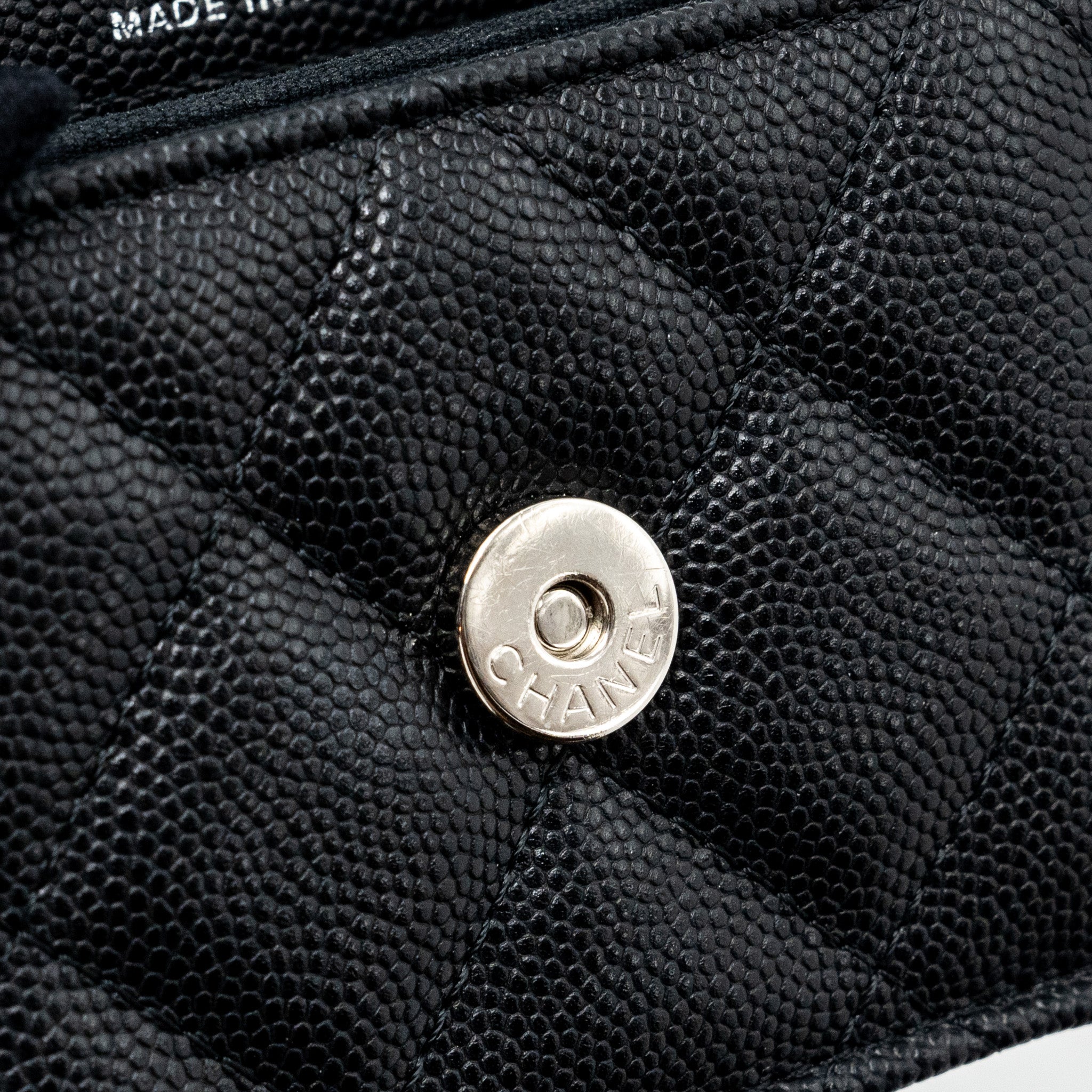 CHANEL MINI FLAP BAG WITH Coco Enamel CHAIN CAVIAR BLACK