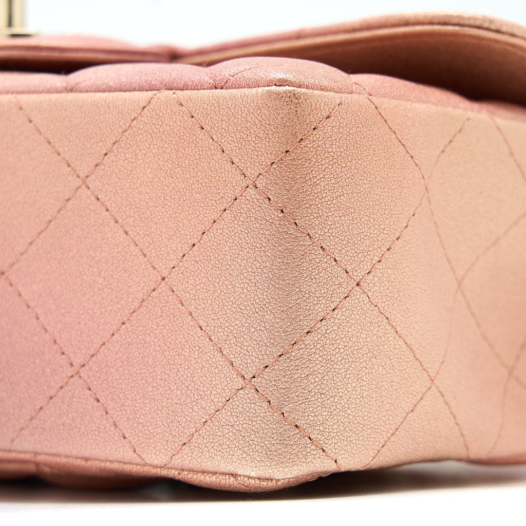 Chanel 21S Mini Rectangular Flap Bag Metallic Grained Lambskin Ombré Rose Gold L