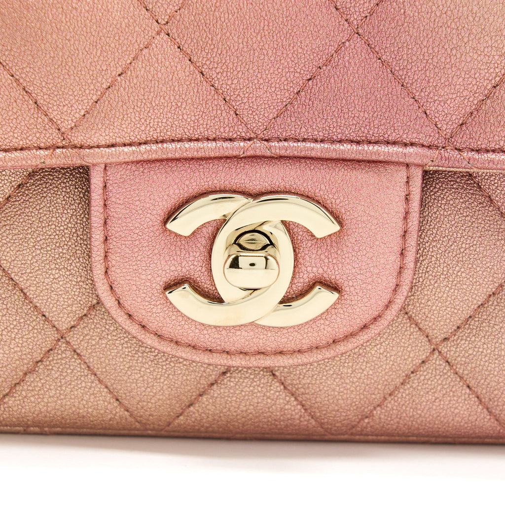 Chanel 21S Mini Rectangular Flap Bag Metallic Grained Lambskin Ombré Rose Gold L