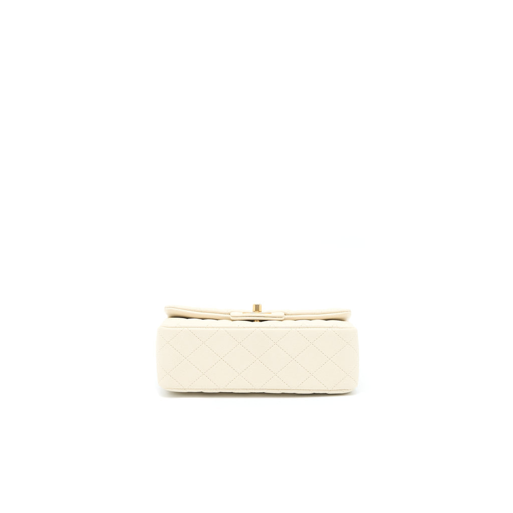 Chanel Top Handle Mini Rectangular Grained Calfskin Light Beige Brushed