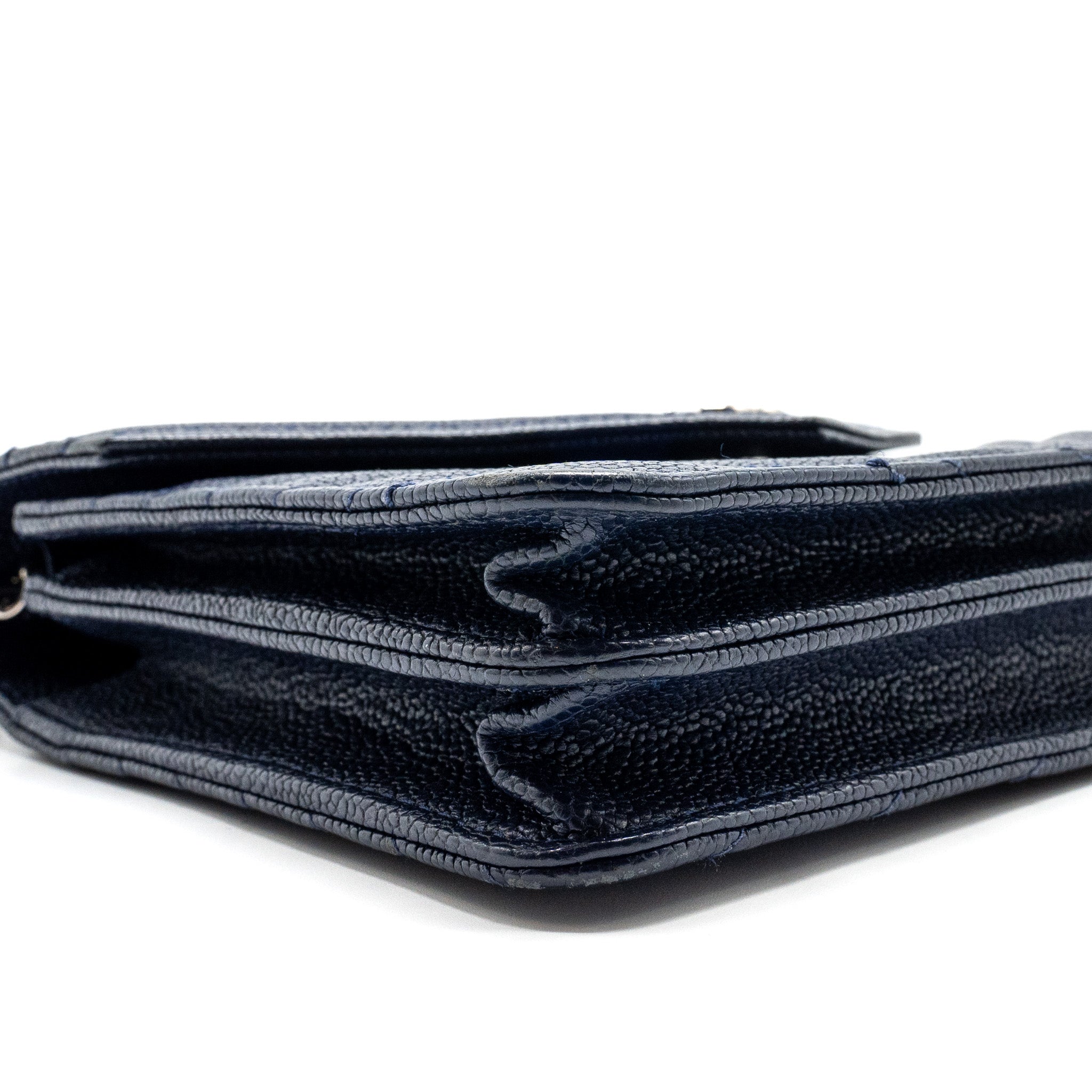 CHANEL Square Chevron Wallet On Chain Navy Caviar Navy