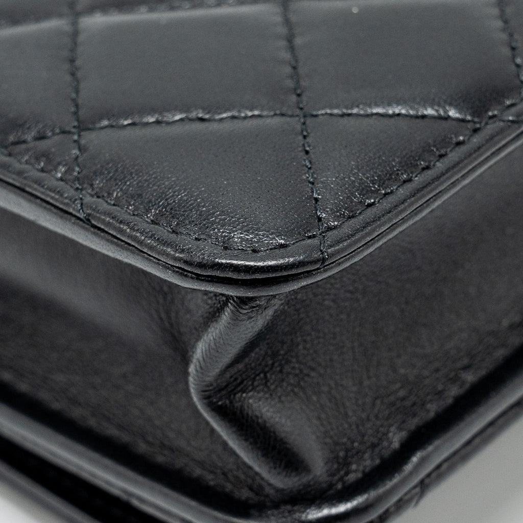 CHANEL leather top handle wallet on chain lambskin black L (microchip)