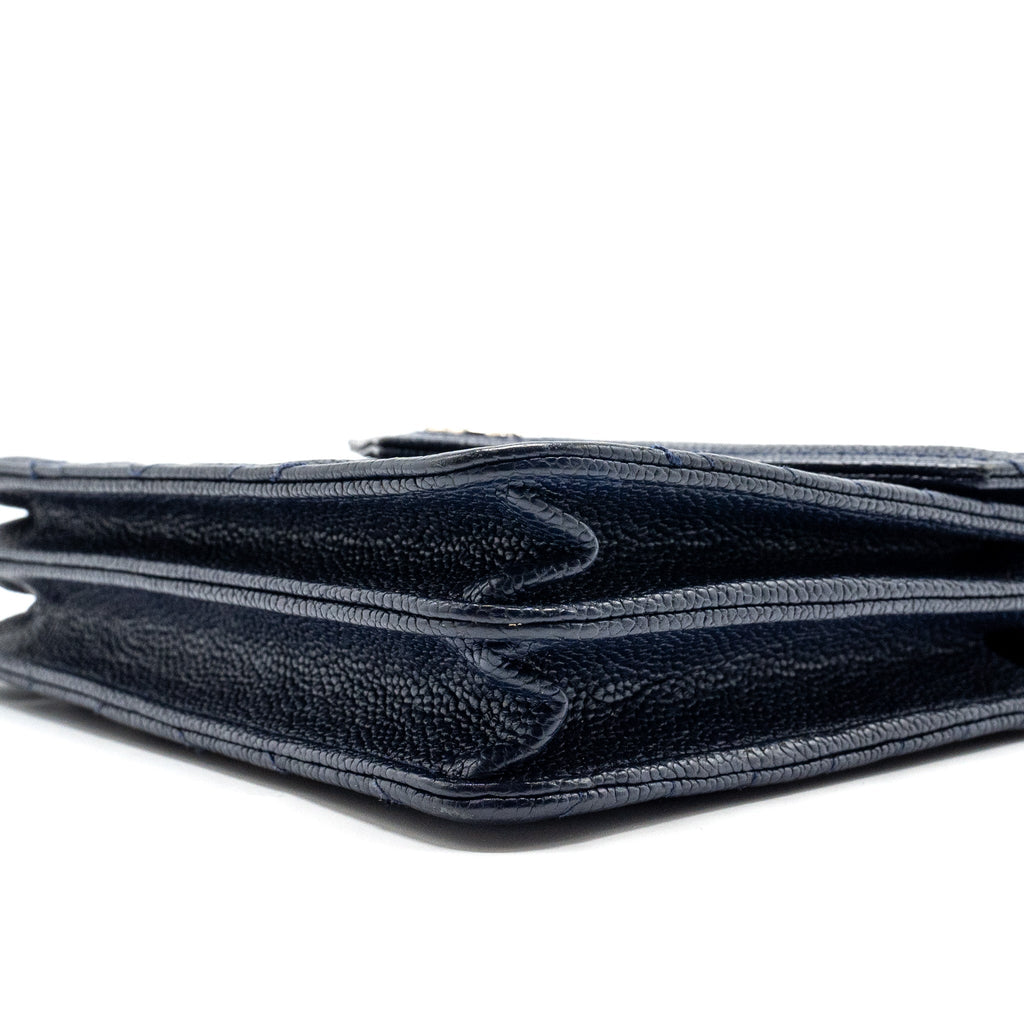 CHANEL Square Chevron Wallet On Chain Navy Caviar Navy