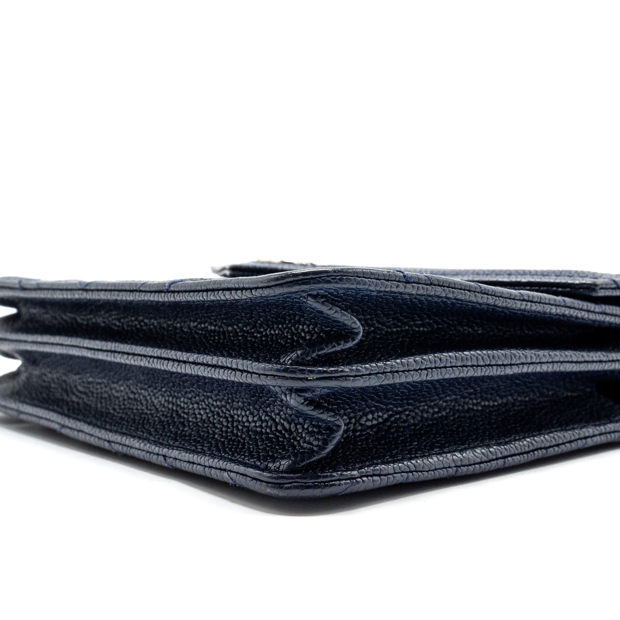 CHANEL Square Chevron Wallet On Chain Navy Caviar Navy