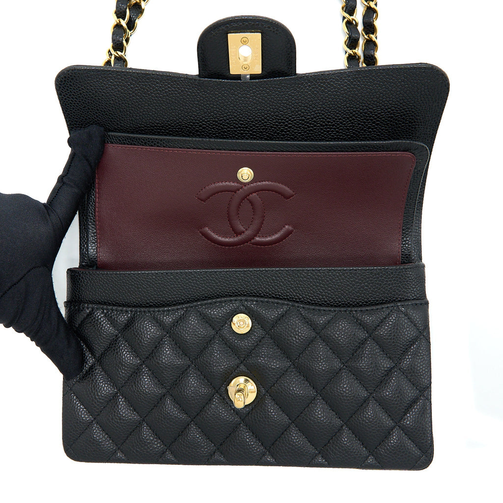 Chanel Small Classic Double Flap Bag Caviar Black  (Microchip)