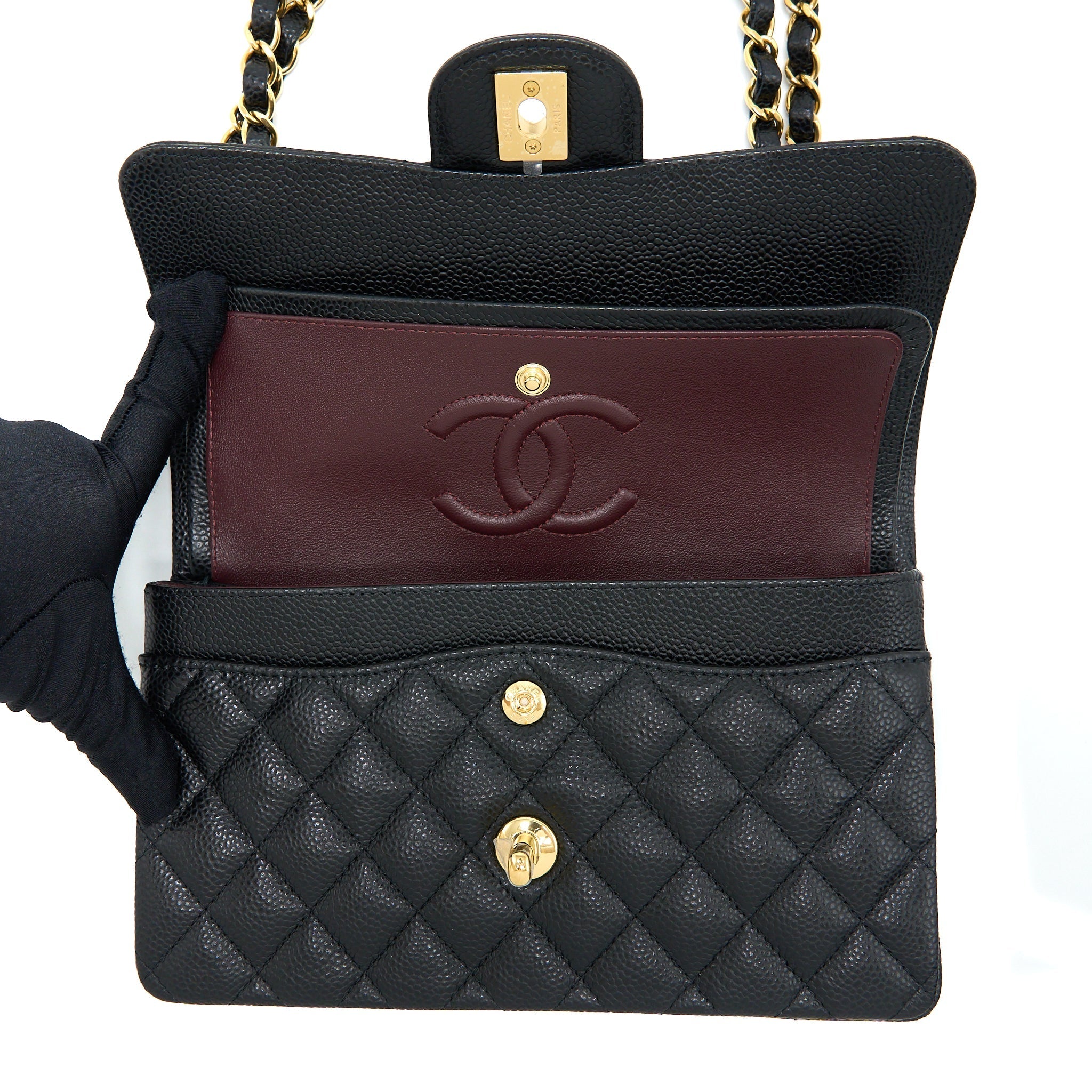Chanel Small Classic Double Flap Bag Caviar Black  (Microchip)