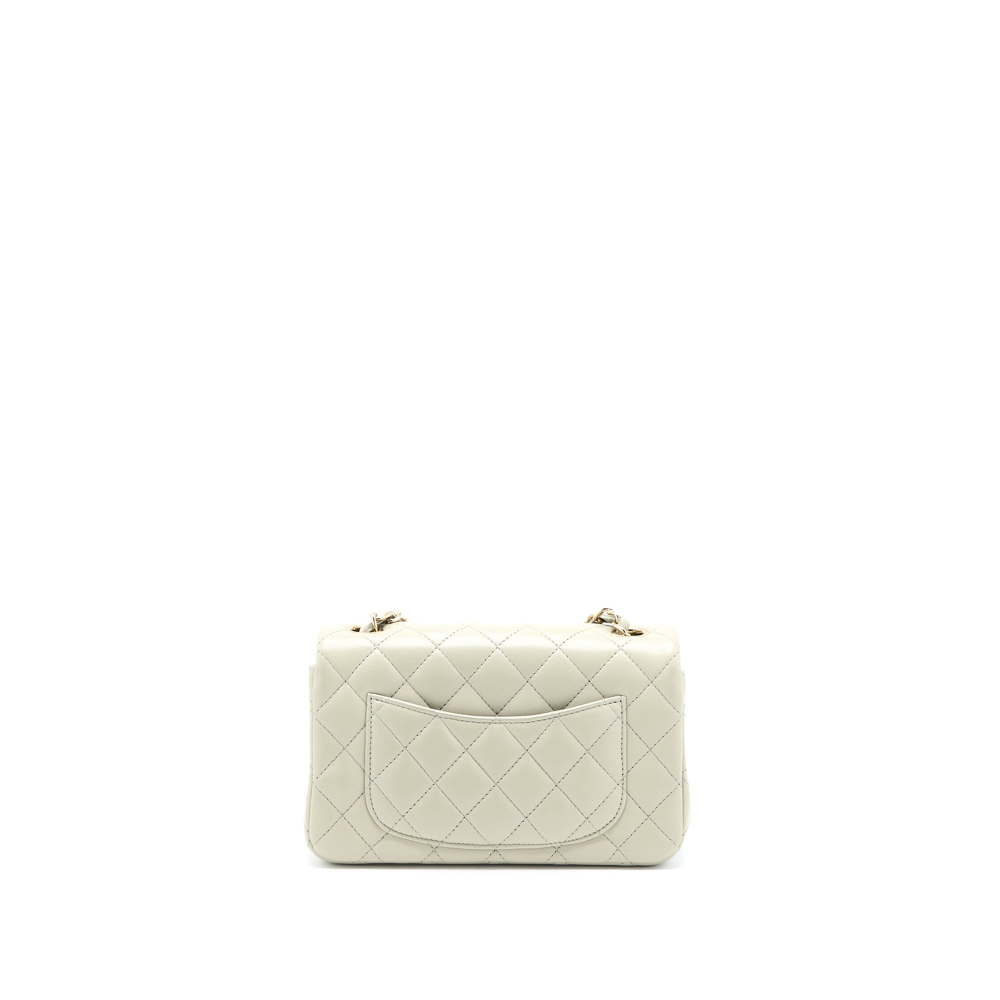 Chanel Mini Rectangular Flap Bag Lambskin Light Grey L (Microchip)