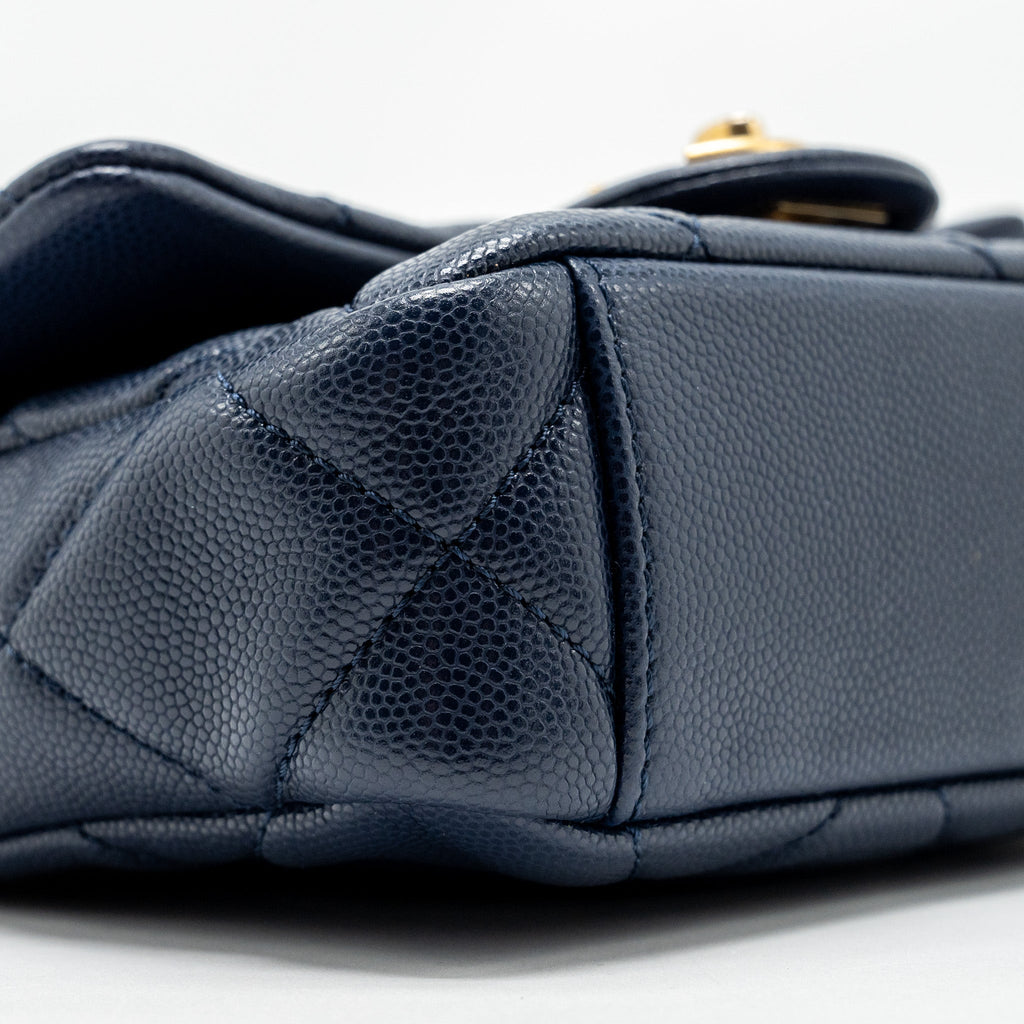 Chanel 22A Button On Chain Mini Square Flap Bag Caviar Navy  (Microchip)