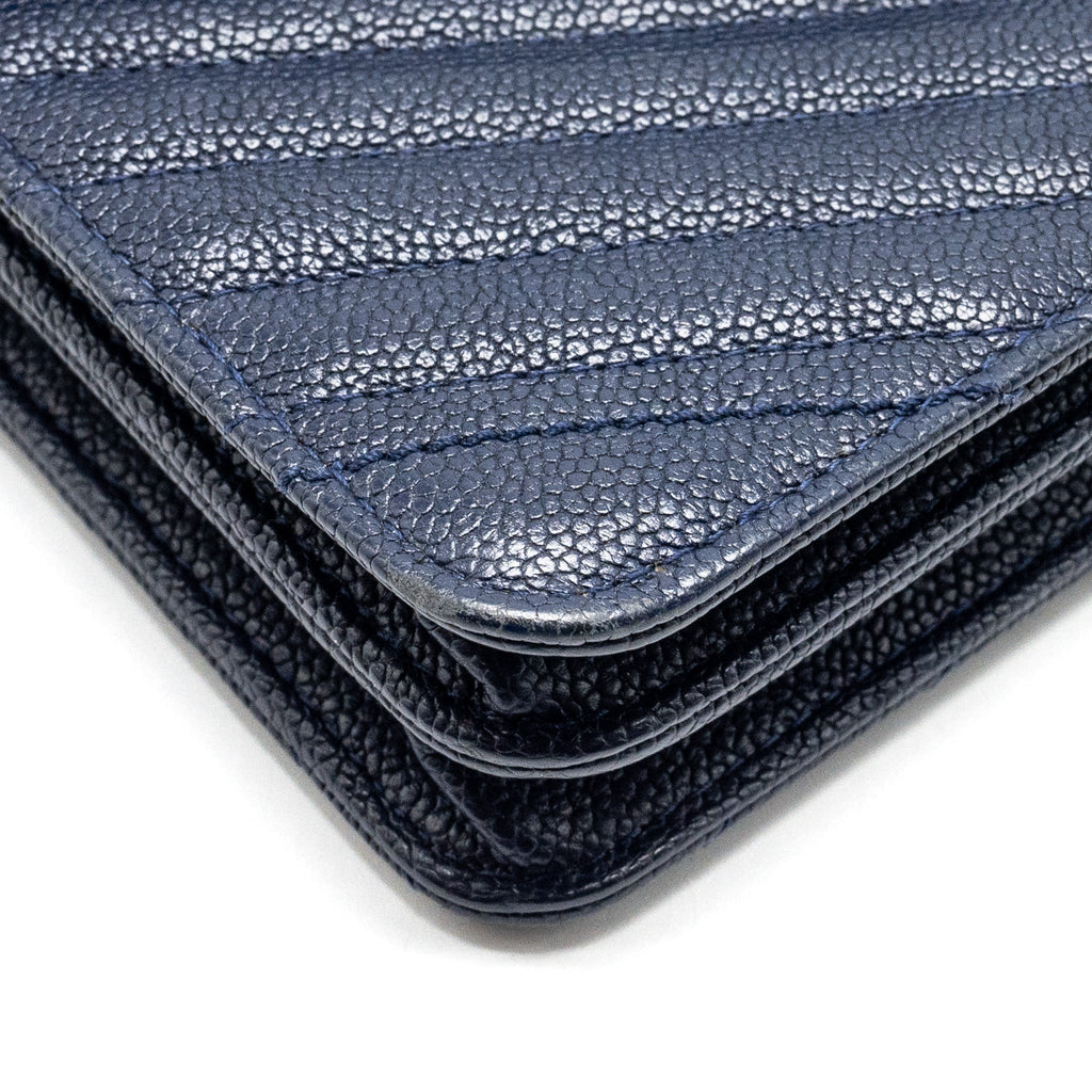 CHANEL Square Chevron Wallet On Chain Navy Caviar Navy