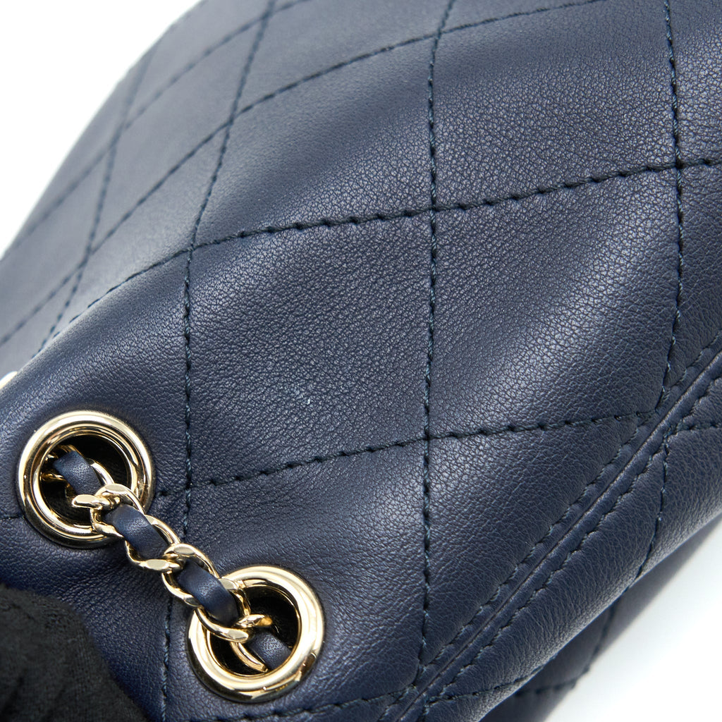 Chanel Mini Drawstring Bucket Bag Lambskin Navy