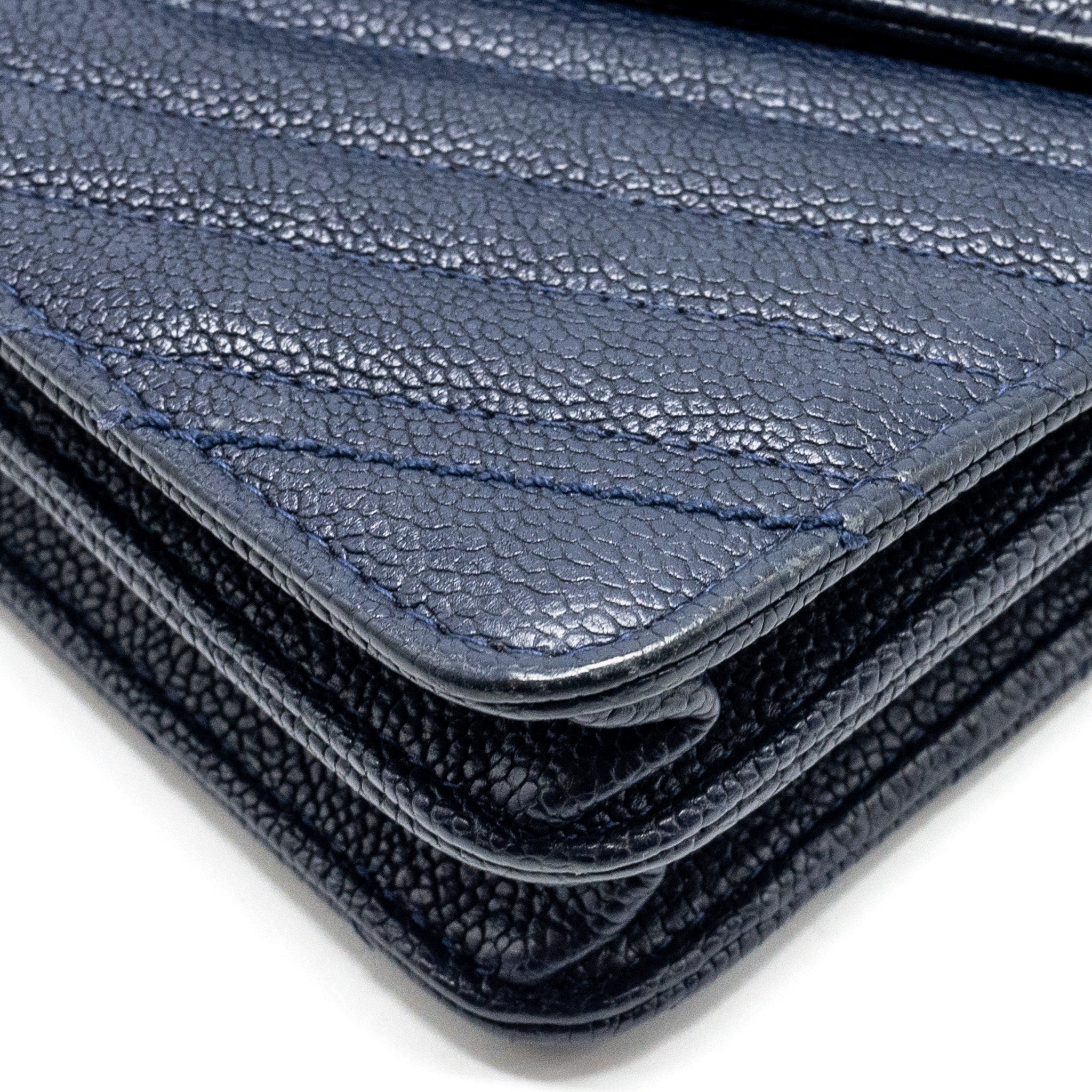CHANEL Square Chevron Wallet On Chain Navy Caviar Navy
