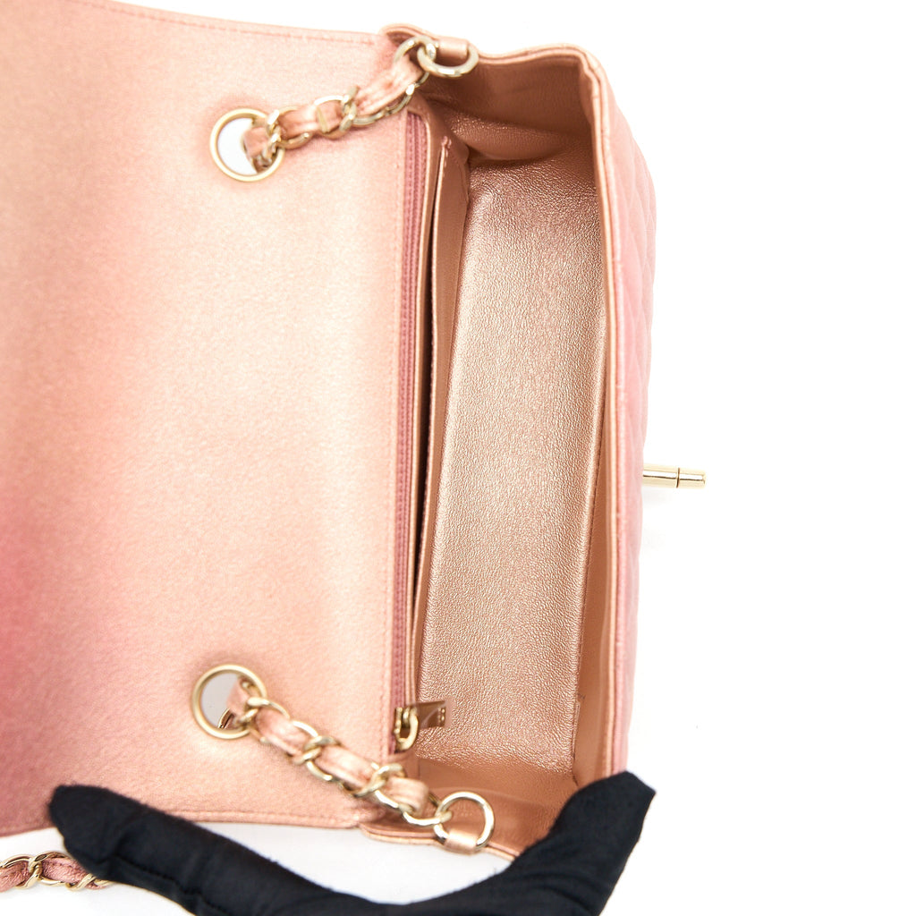 Chanel 21S Mini Rectangular Flap Bag Metallic Grained Lambskin Ombré Rose Gold L