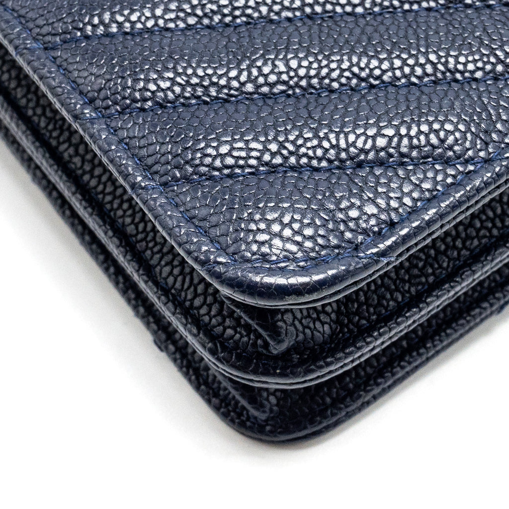 CHANEL Square Chevron Wallet On Chain Navy Caviar Navy