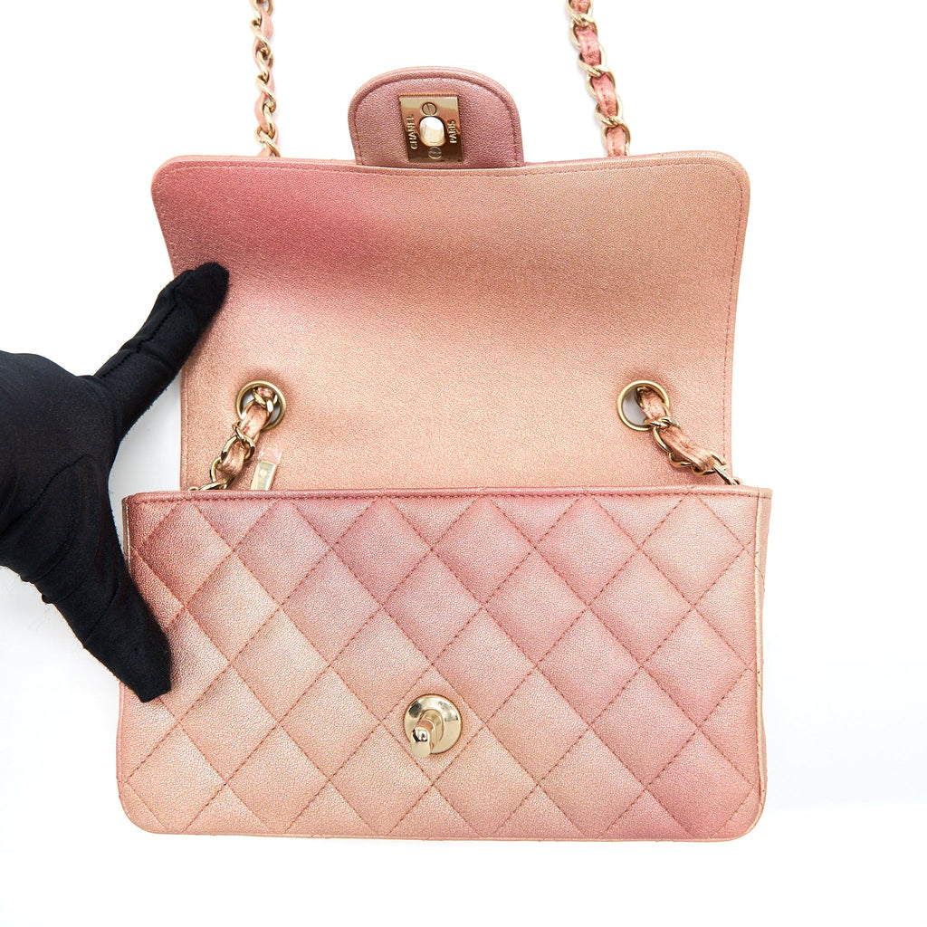 Chanel 21S Mini Rectangular Flap Bag Metallic Grained Lambskin Ombré Rose Gold L