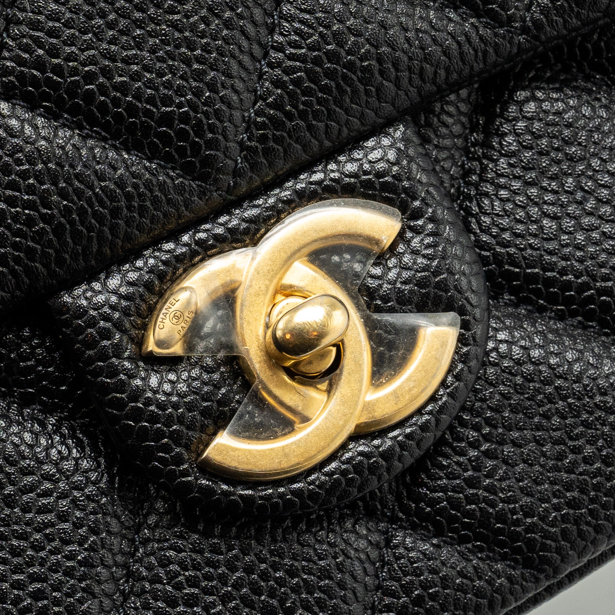 Chanel 21A Detailed Chains Flap Bag Caviar Black  (Microchip)