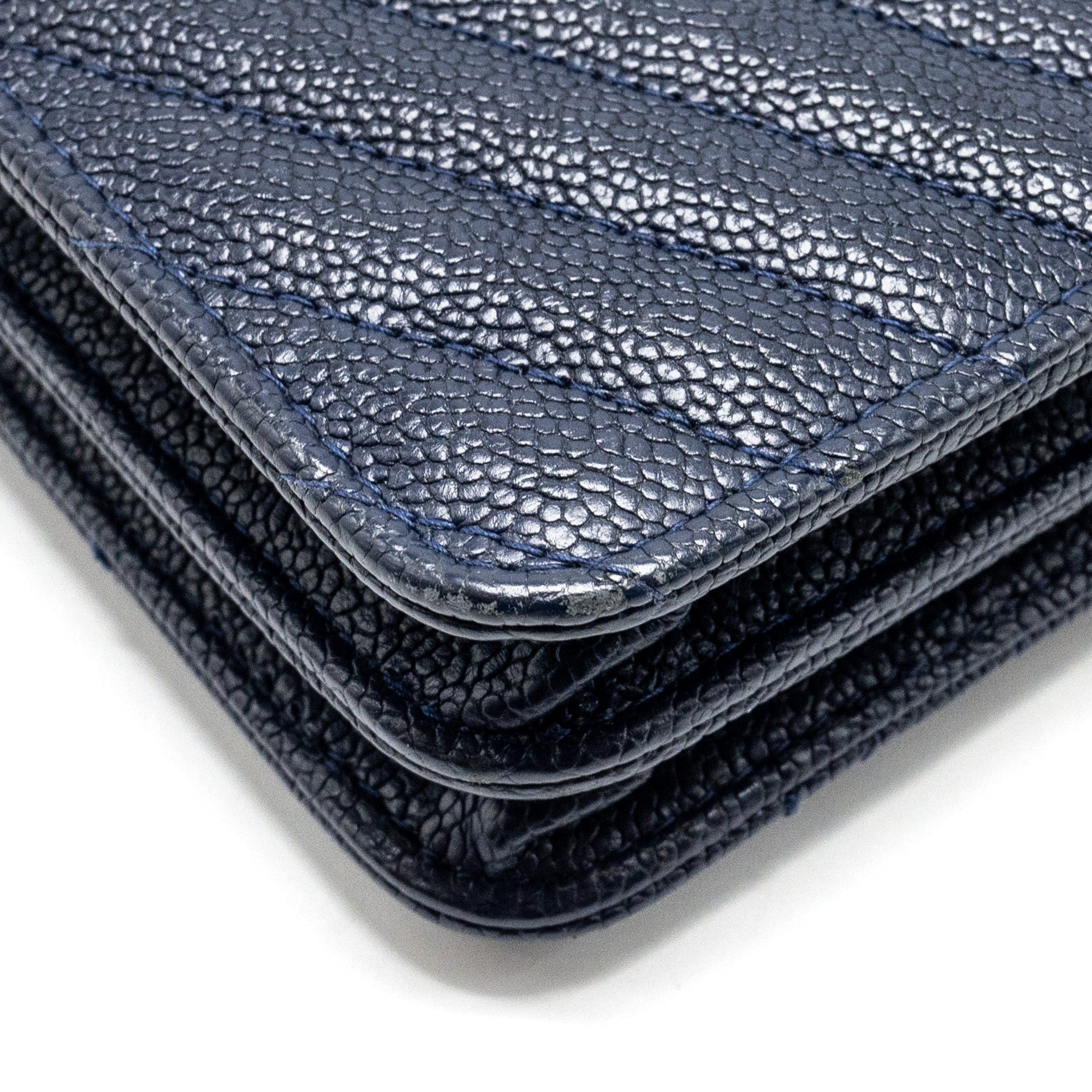 CHANEL Square Chevron Wallet On Chain Navy Caviar Navy