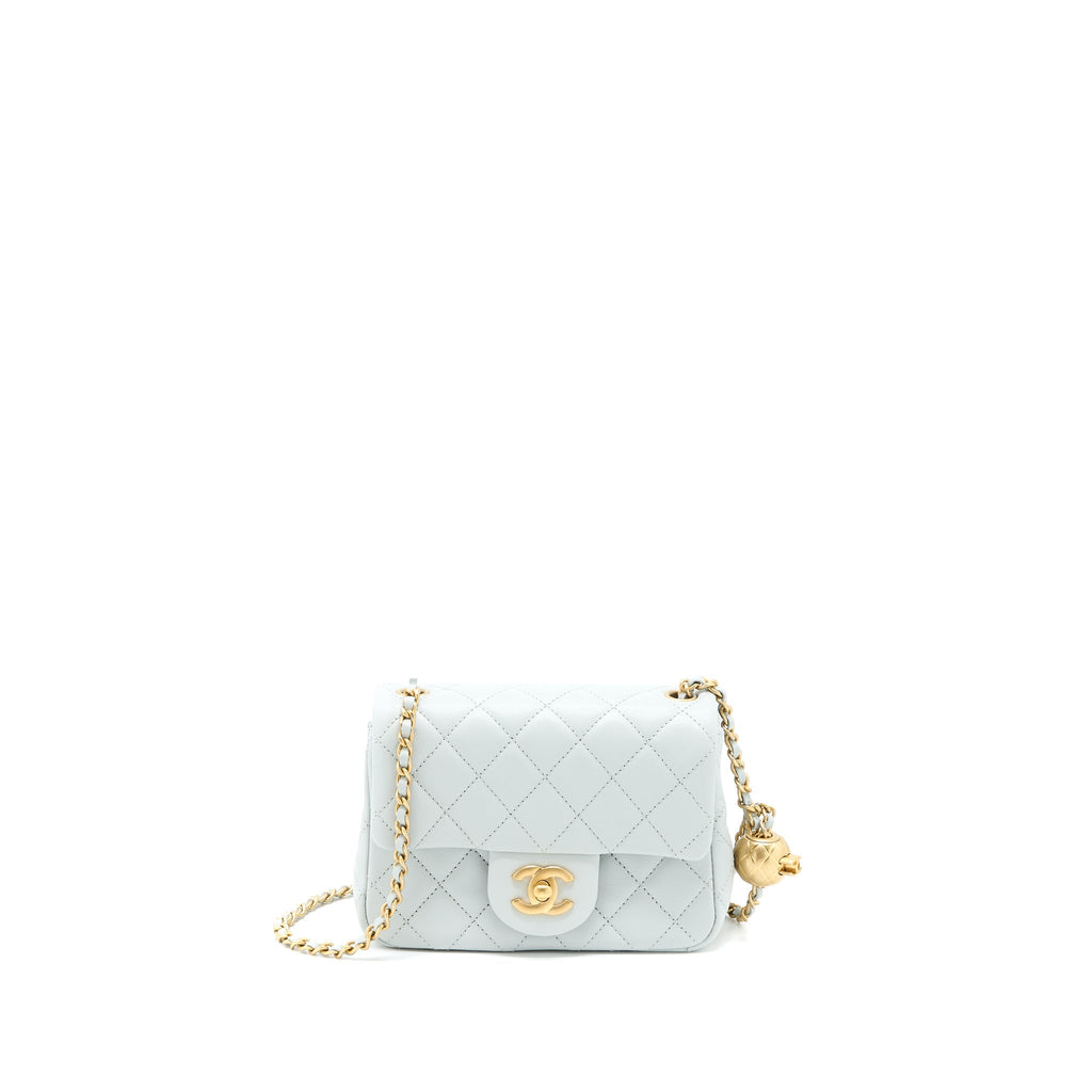 Chanel 23C Pearl Crush Mini Square Lambskin Light Grey  (Microchip)