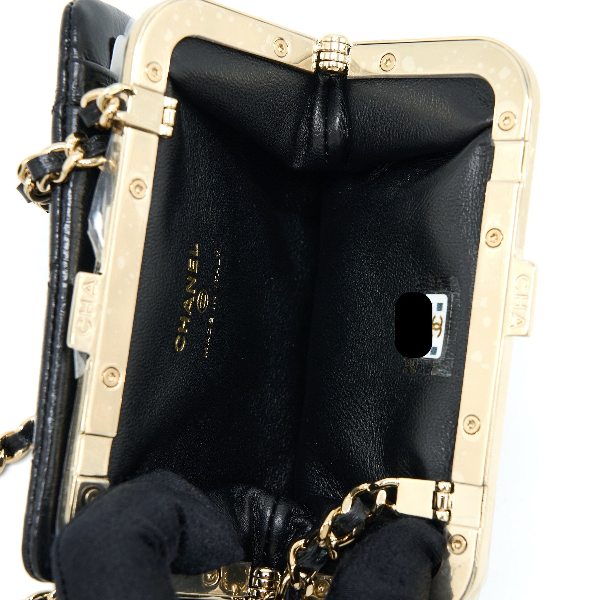 Chanel Quilted Mini Clip With Chain Aged Calfskin Black L