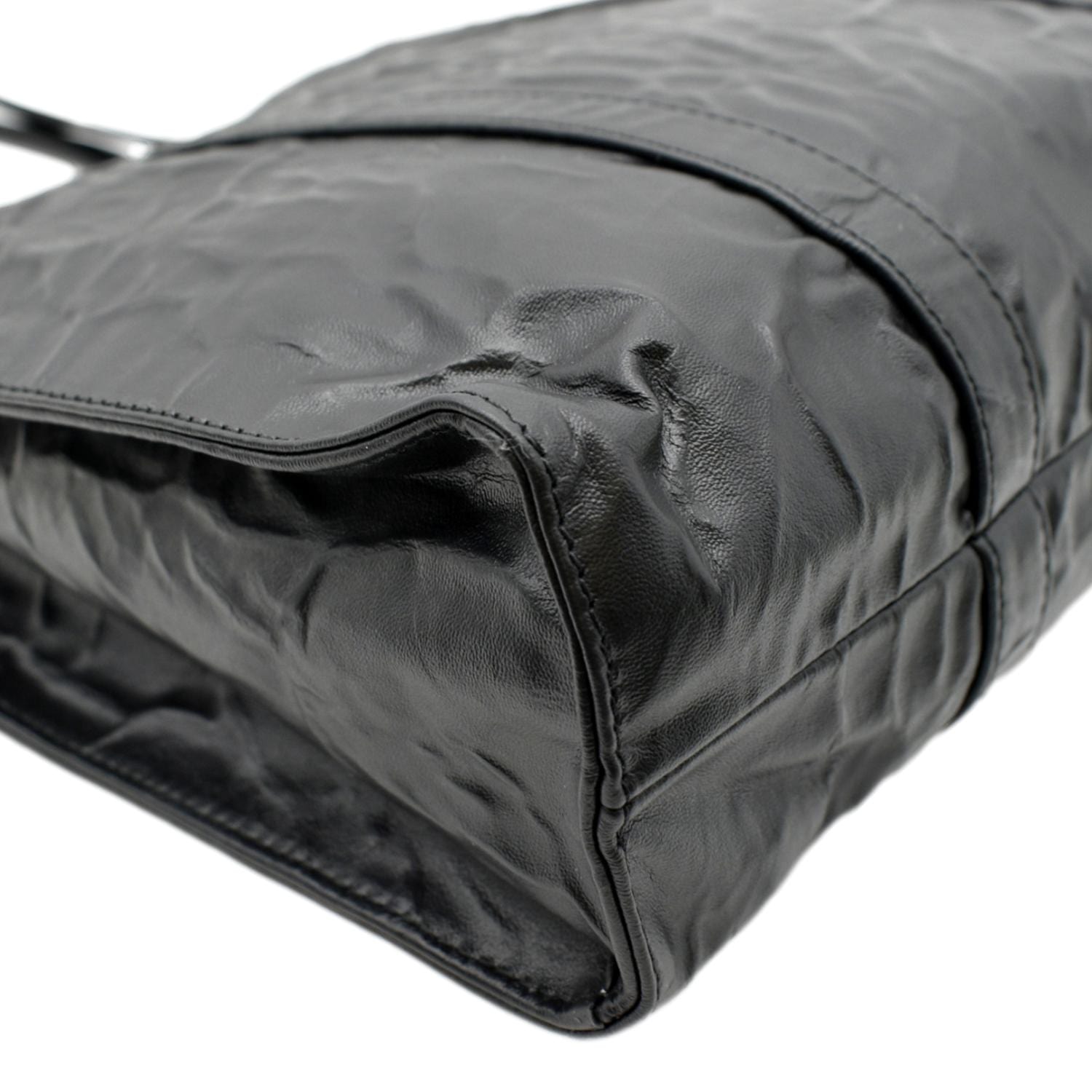 PRADA Small Antique Nappa Leather Tote Black