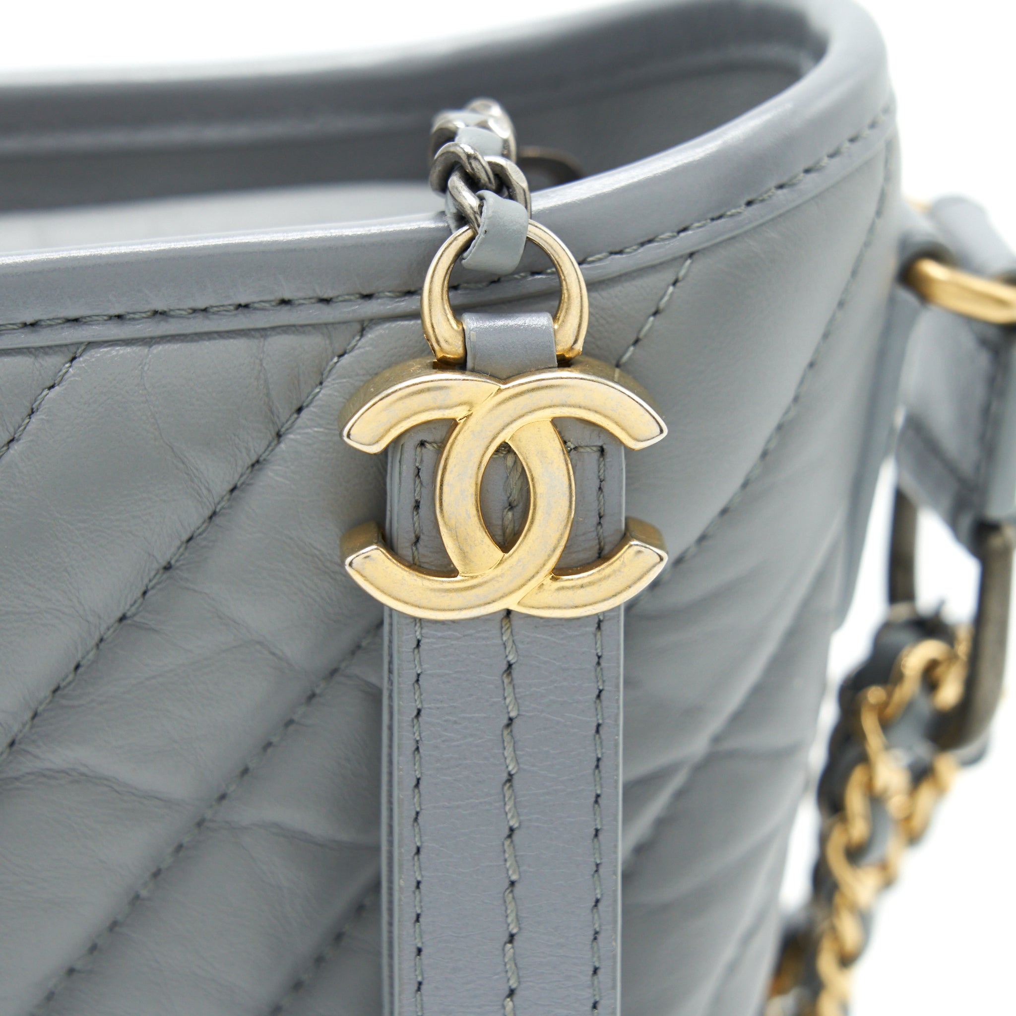 Chanel Chevron Small Gabrielle Hobo Bag Grey With Multicolour Hardware