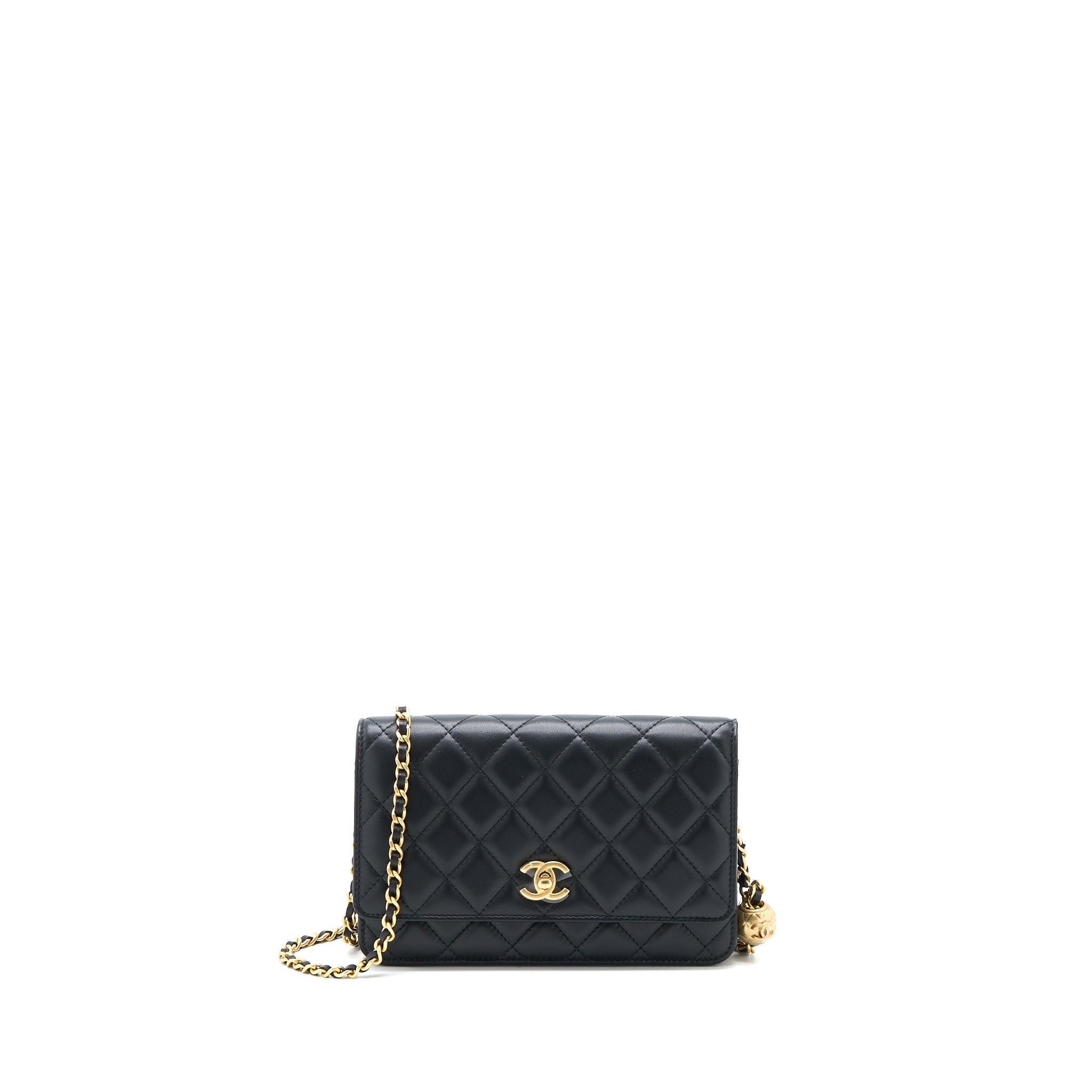Chanel Pearl Crush Wallet on Chain Lambskin Black Brushed  (Microchip)