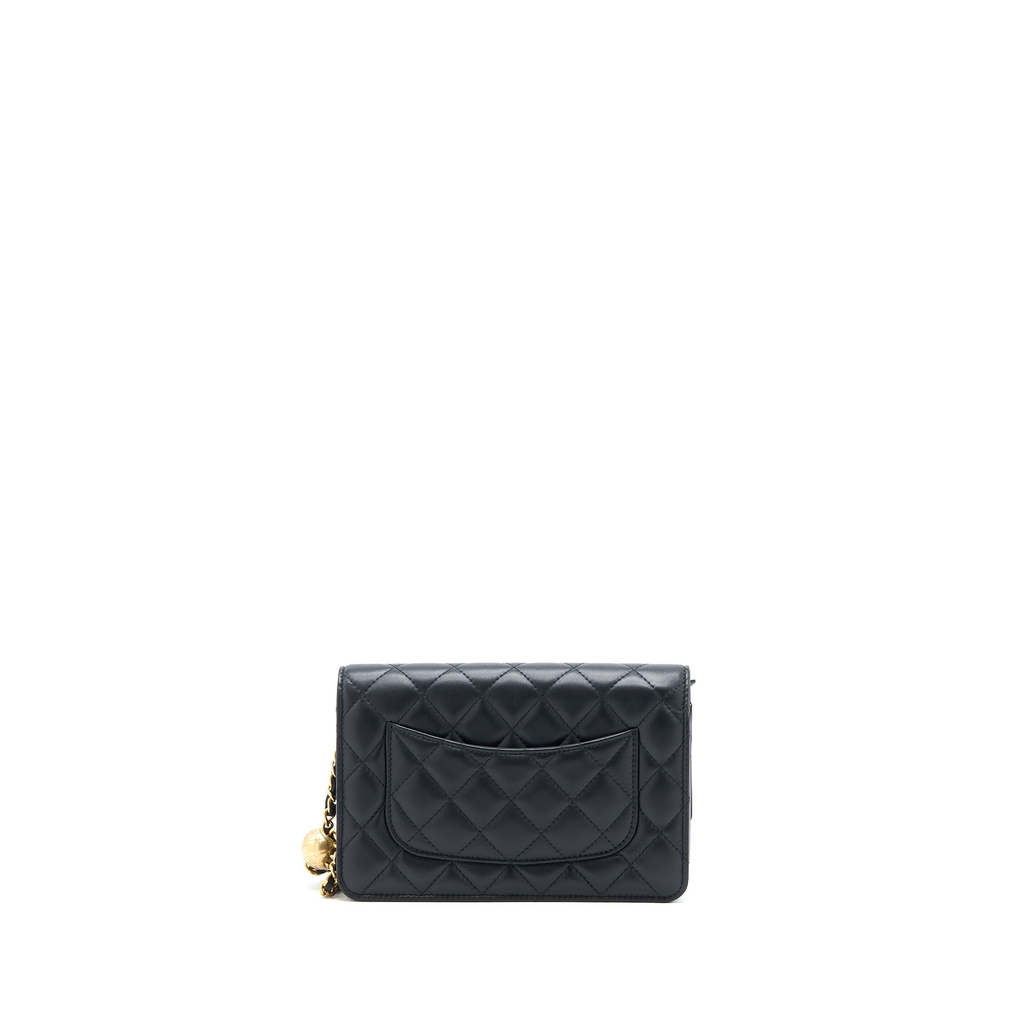 Chanel Pearl Crush Wallet on Chain Lambskin Black Brushed  (Microchip)