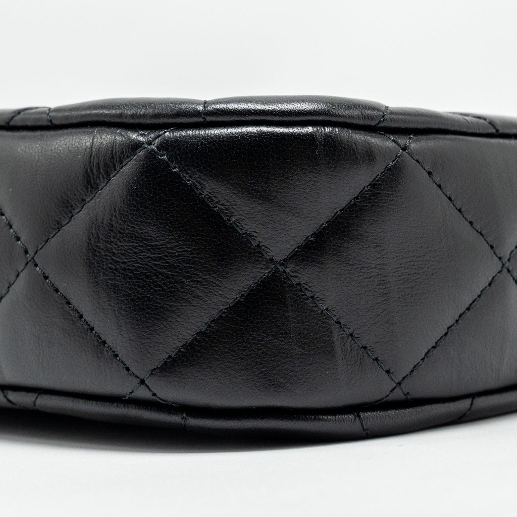 Chanel 23k Small Hobo Shoulder Bag Calfskin Black  (microchip)