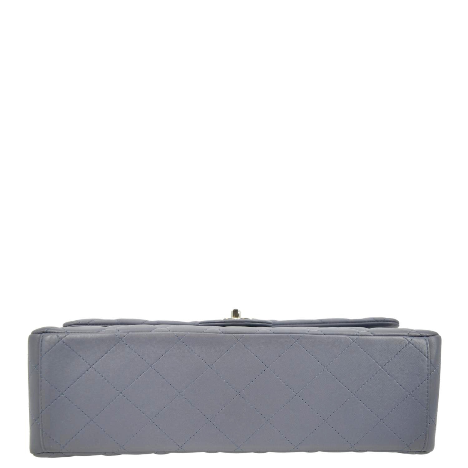CHANEL Classic Maxi Double Flap Quilted Lambskin Leather Shoulder Bag Light Purple