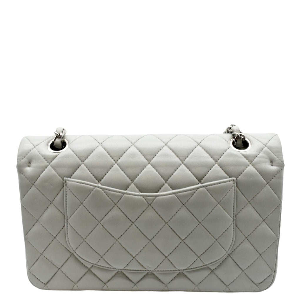 CHANEL Medium Double Flap Calfskin Leather Shoulder Bag Grey