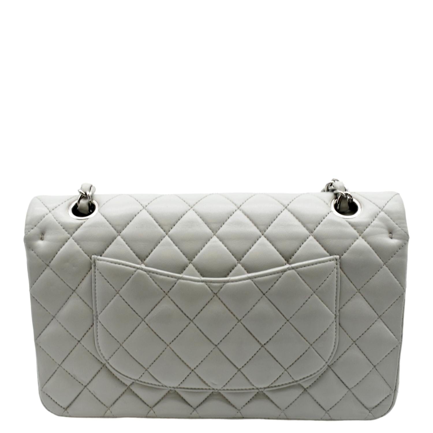 CHANEL Medium Double Flap Calfskin Leather Shoulder Bag Grey