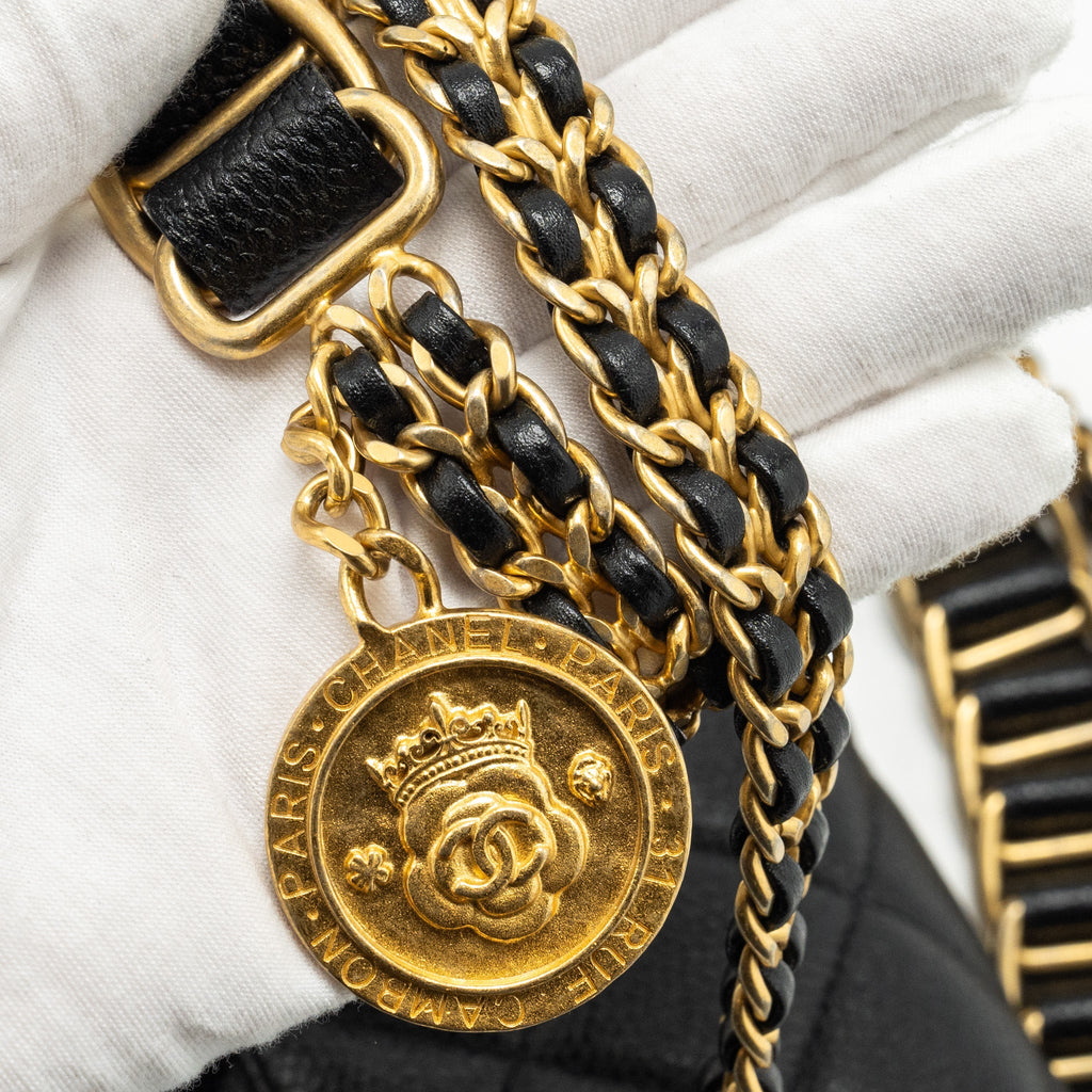 Chanel 21A Detailed Chains Flap Bag Caviar Black  (Microchip)