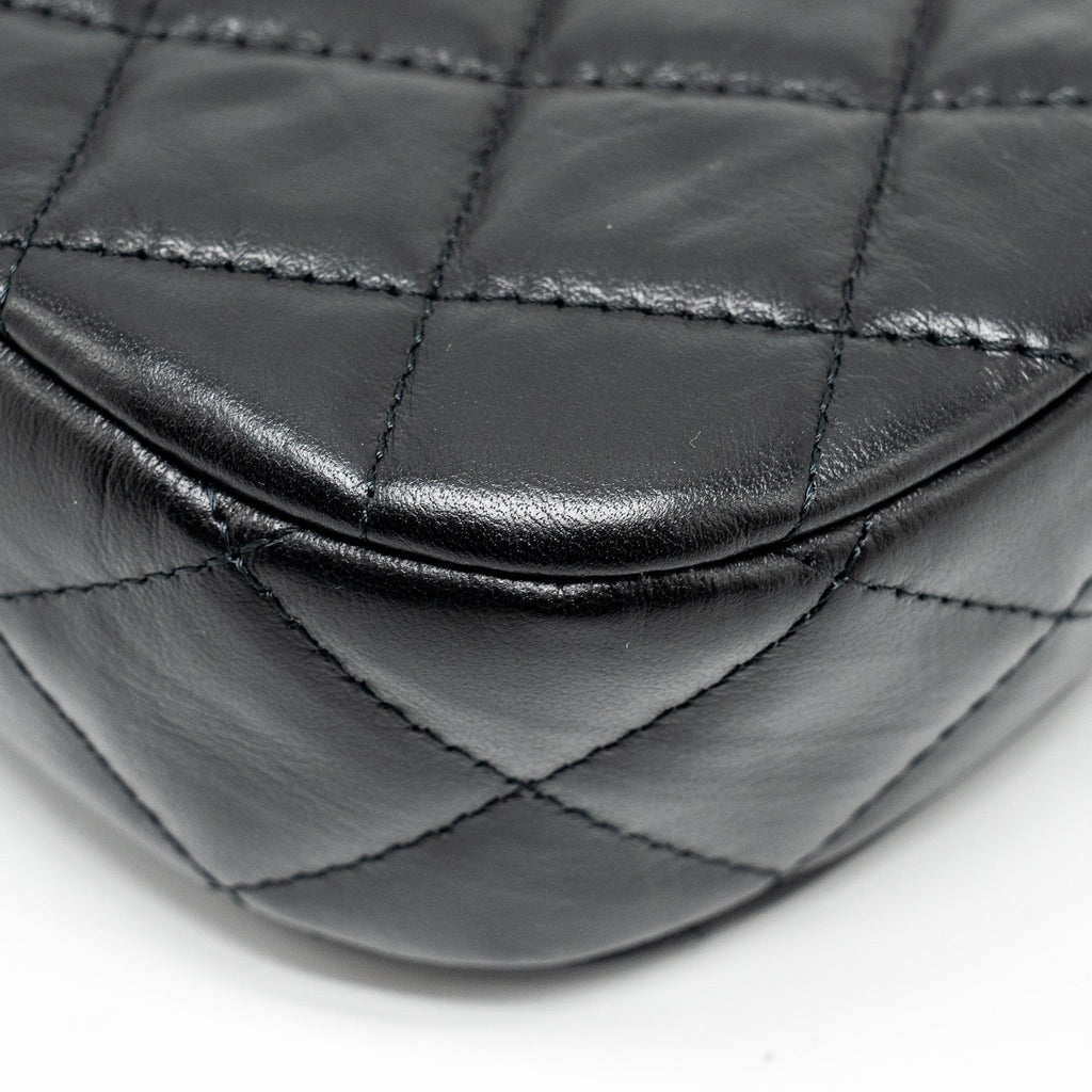 Chanel 23k Small Hobo Shoulder Bag Calfskin Black  (microchip)