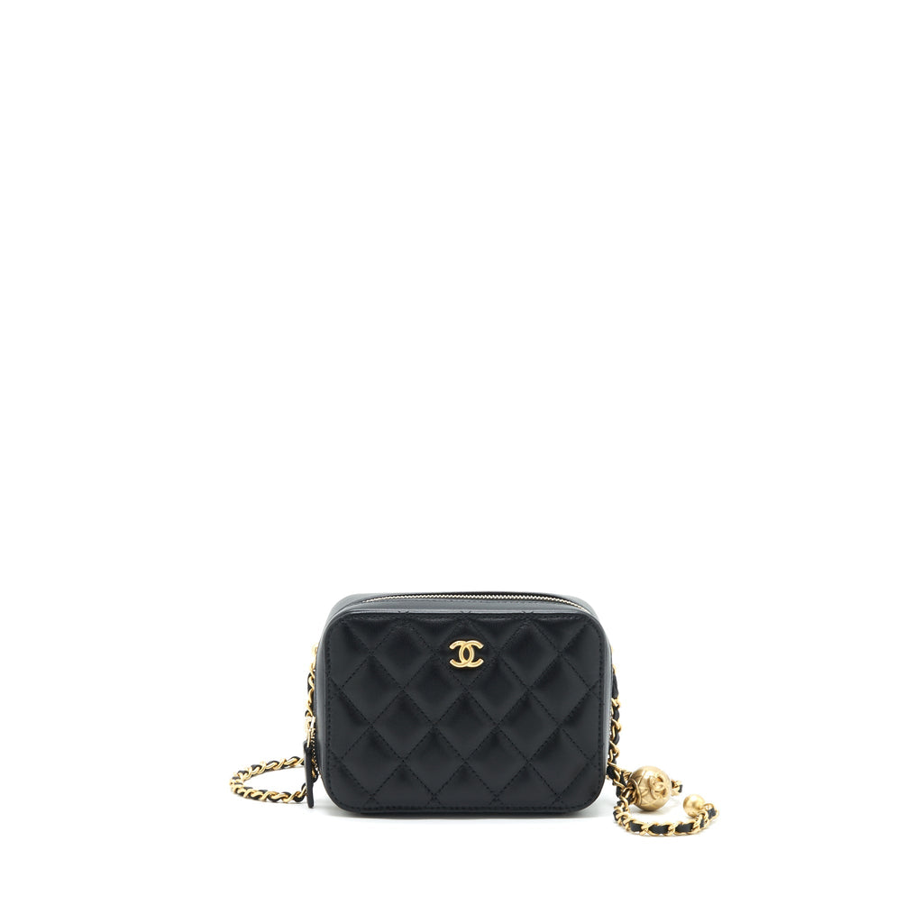 Chanel Pearl Crush Mini Camera Case With Chain Lambskin Black