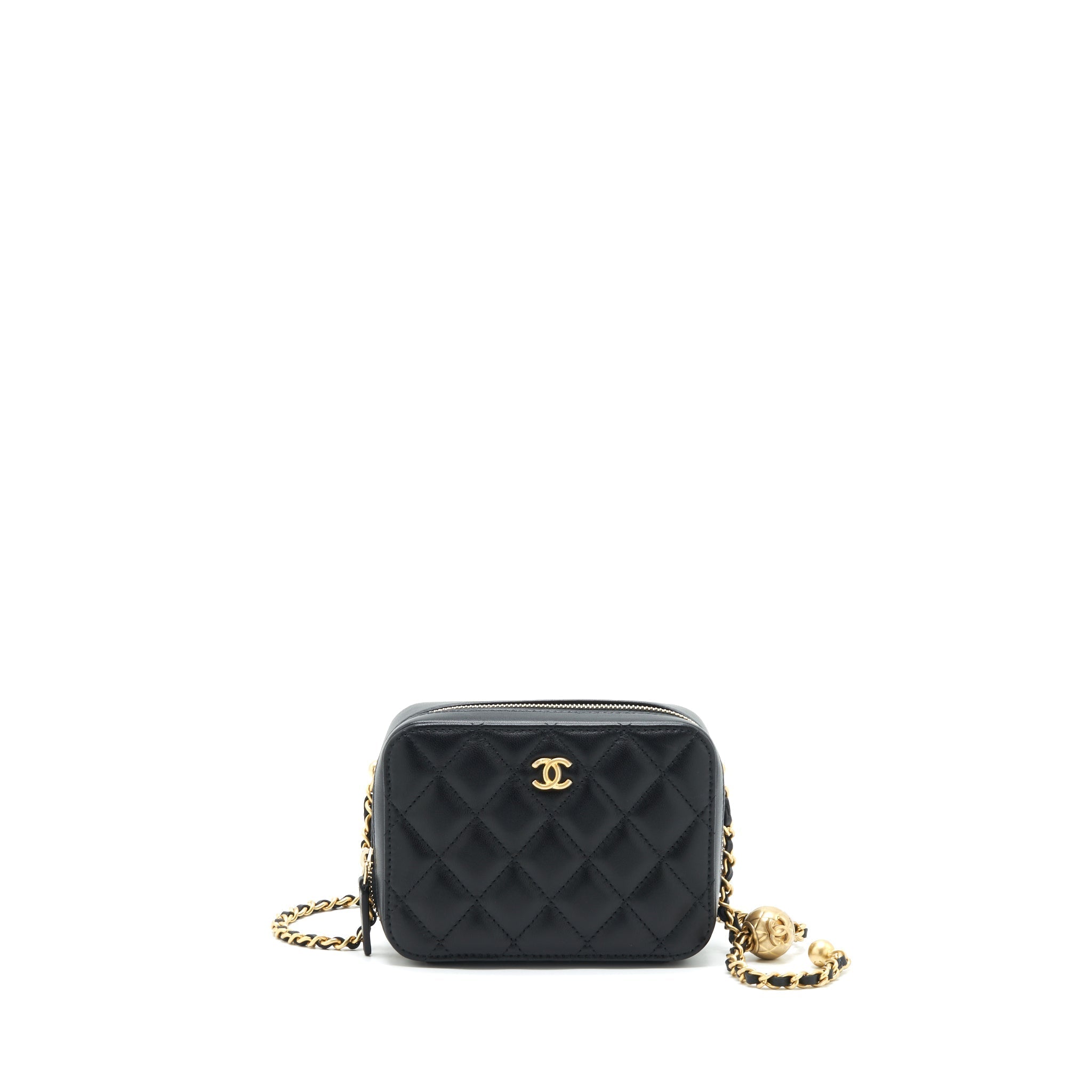 Chanel Pearl Crush Mini Camera Case With Chain Lambskin Black