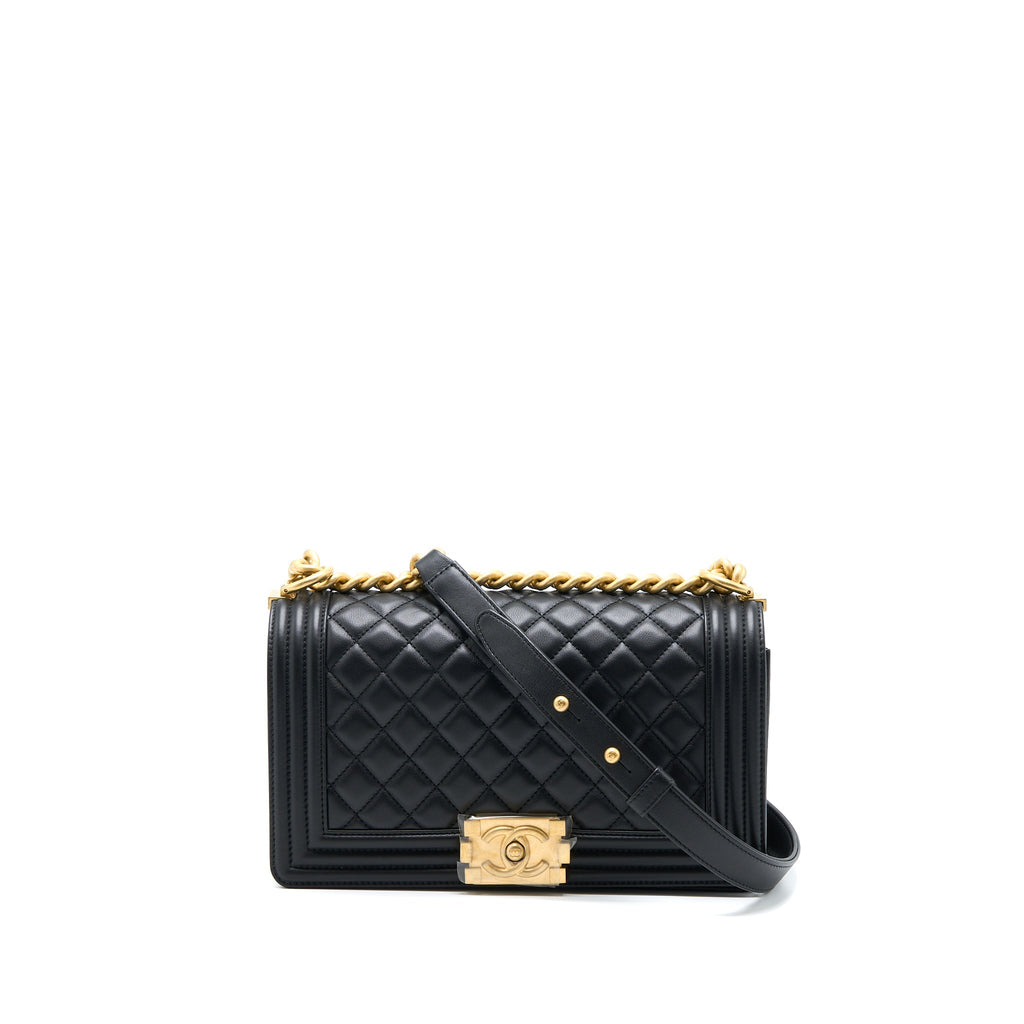 Chanel Medium Boy Bag Calfskin Black  (Microchip)
