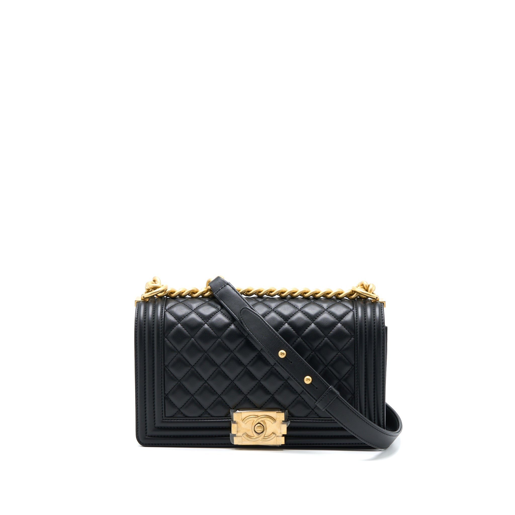 Chanel Medium Boy Bag Calfskin Black  (Microchip)