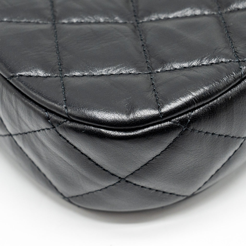 Chanel 23k Small Hobo Shoulder Bag Calfskin Black  (microchip)