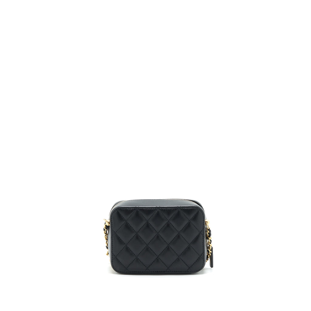 Chanel Pearl Crush Mini Camera Case With Chain Lambskin Black