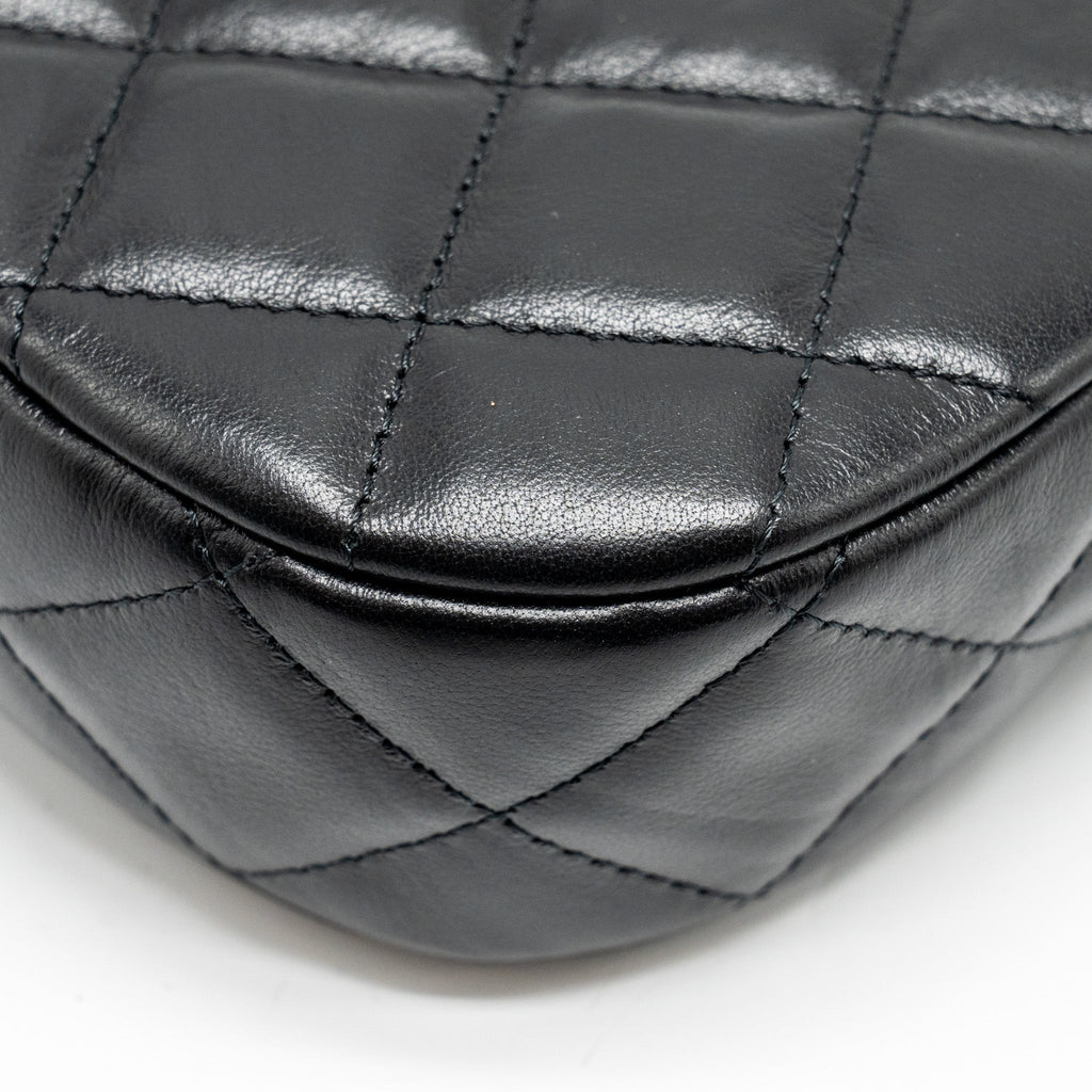 Chanel 23k Small Hobo Shoulder Bag Calfskin Black  (microchip)