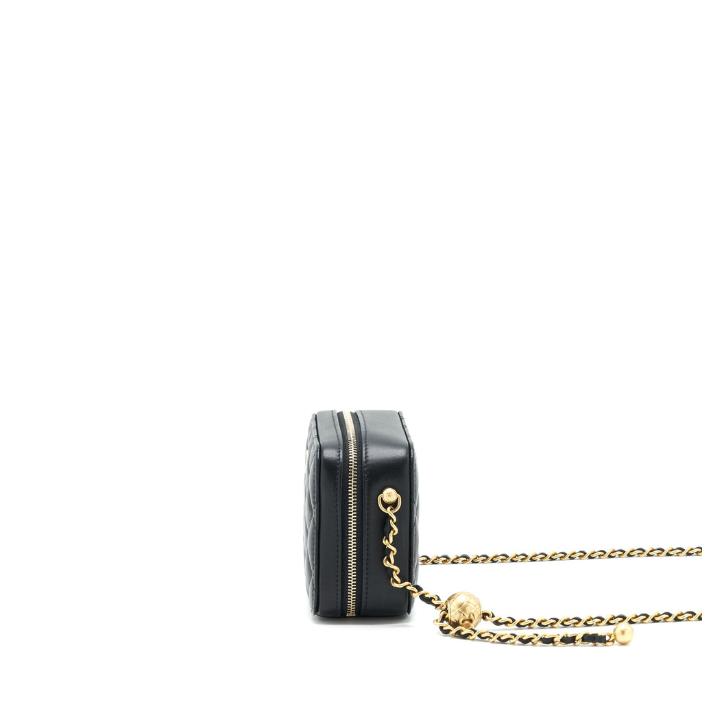 Chanel Pearl Crush Mini Camera Case With Chain Lambskin Black