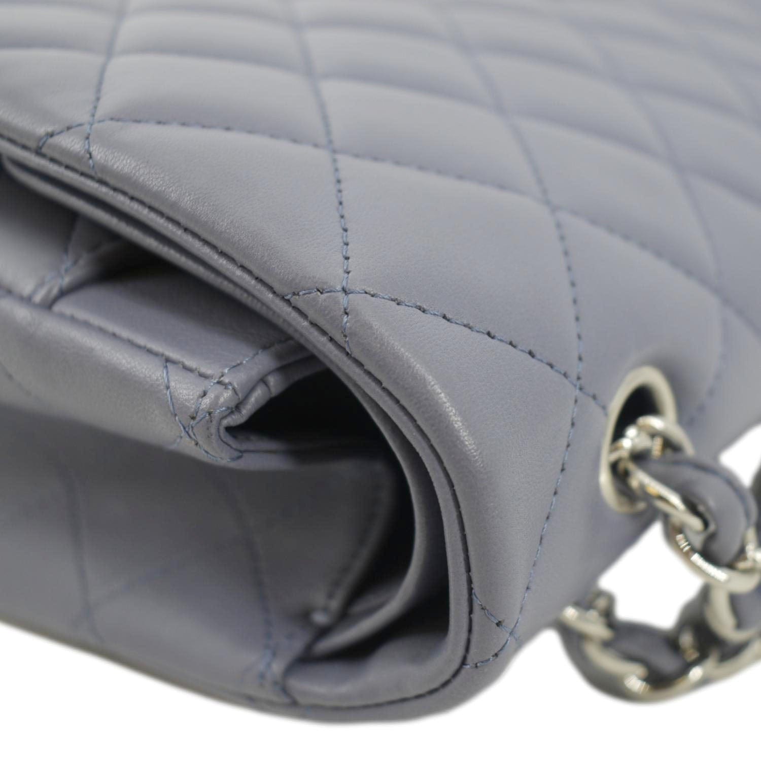 CHANEL Classic Maxi Double Flap Quilted Lambskin Leather Shoulder Bag Light Purple