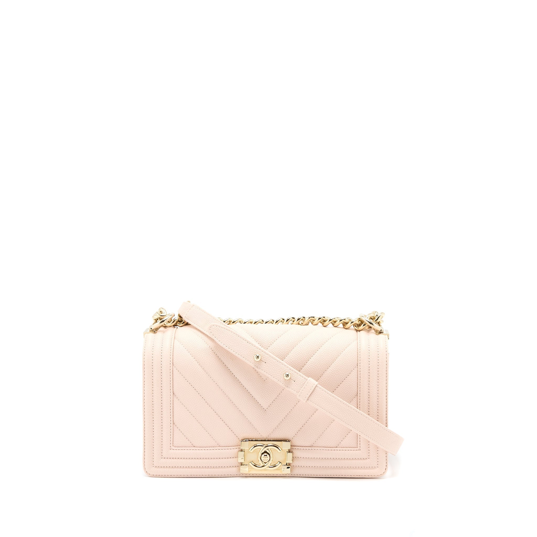 Chanel Medium Boy Bag Chevron Caviar Light Pink L