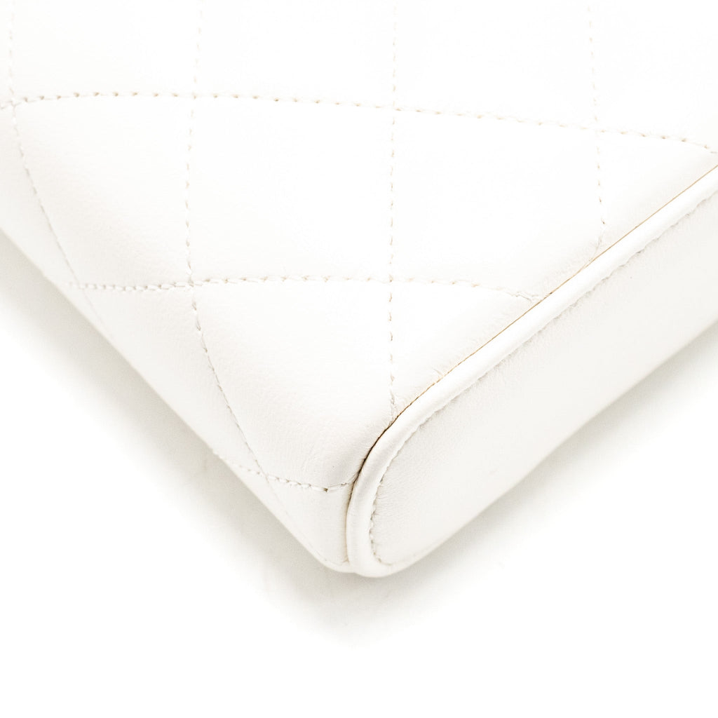 Chanel 23k Camellia Top Handle Long Vanity Case With Chain Calfskin White L (Microchip)