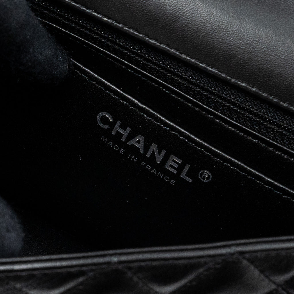 Chanel mini rectangular flap bag lambskin black with  (microchip)