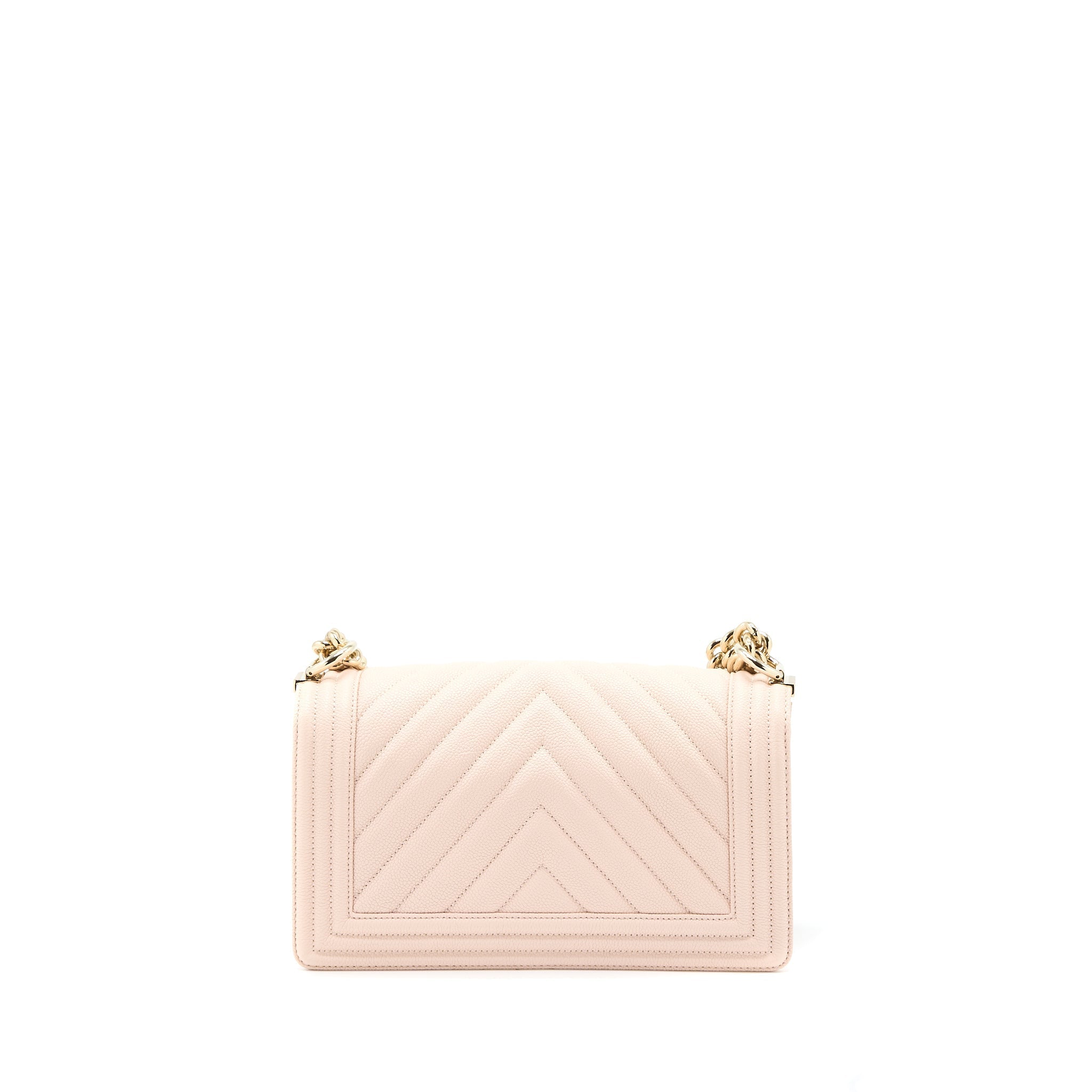 Chanel Medium Boy Bag Chevron Caviar Light Pink L