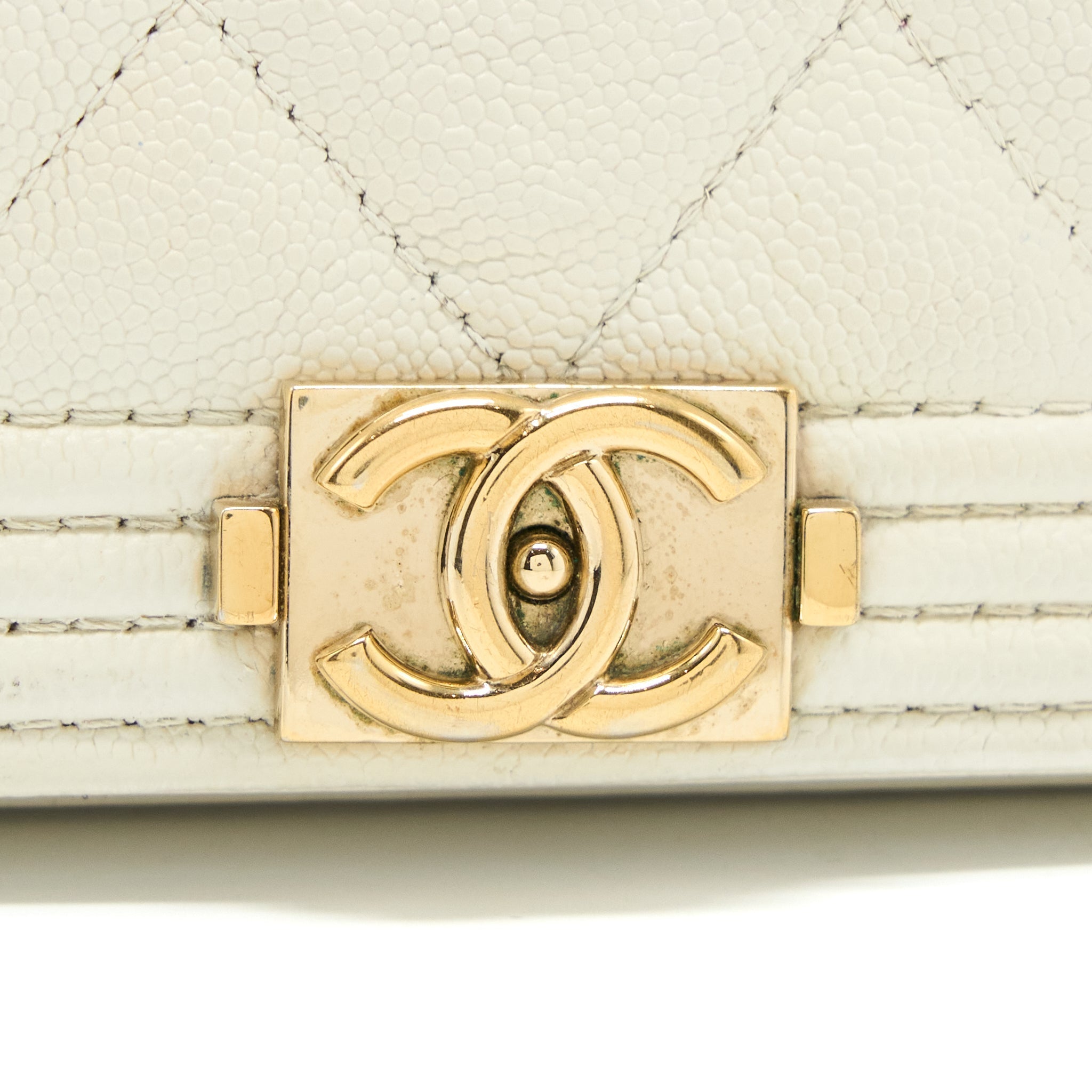 Chanel Boy Wallet On Chain Caviar White L