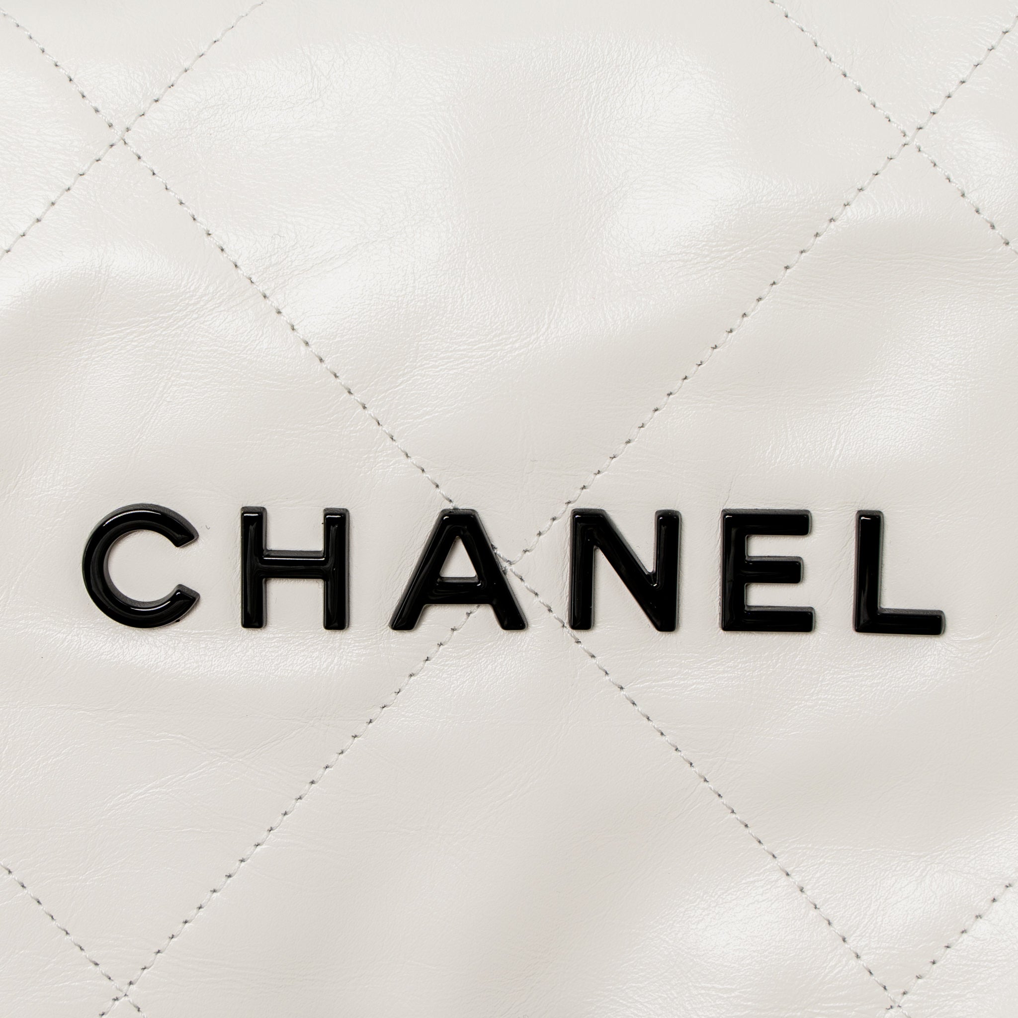 Chanel Small 22 Bag Black Letter Shiny Calfskin White Brushed  (Microchip)