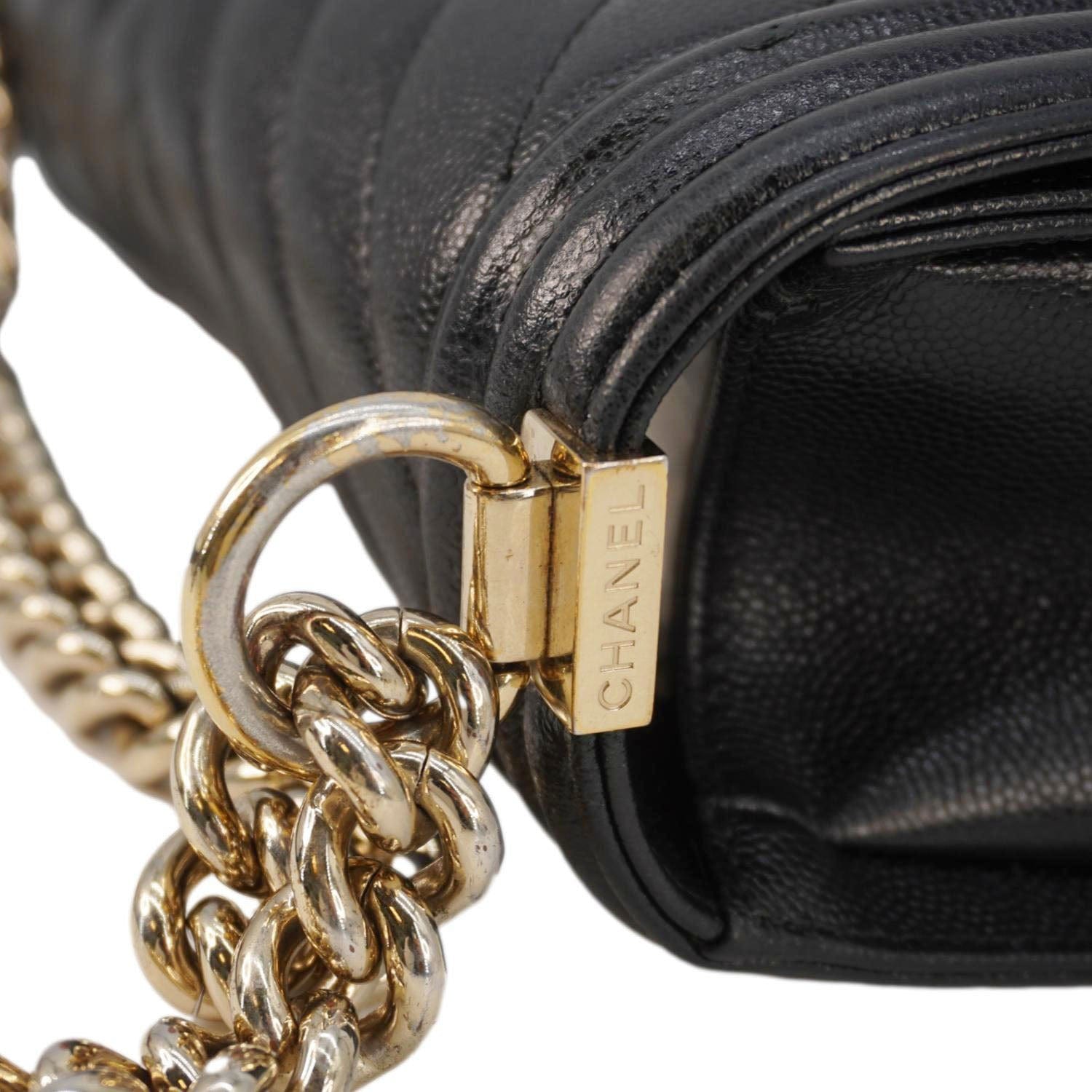 CHANEL Boy Flap Chevron Leather Shoulder Bag Black