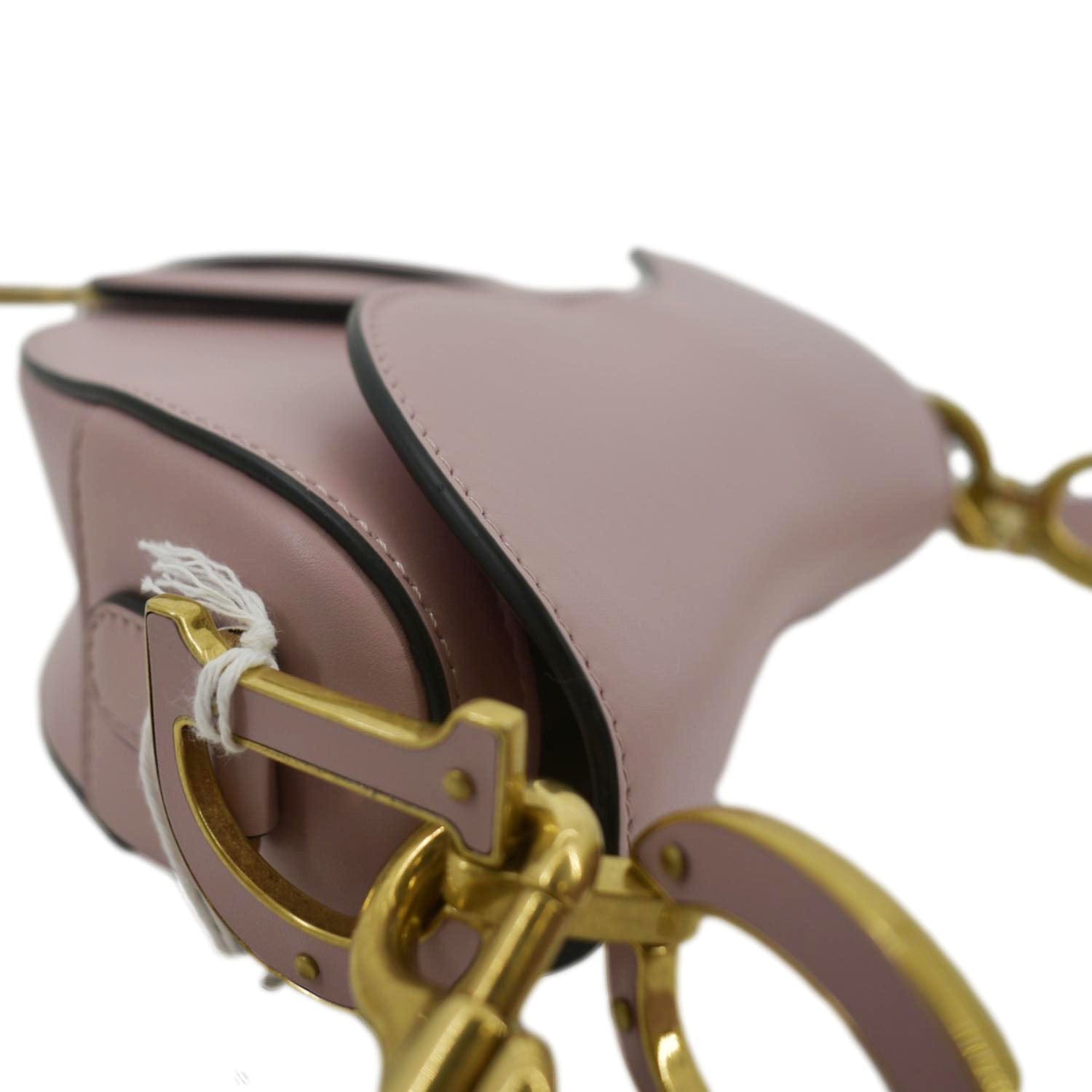CHRISTIAN DIOR Saddle Smooth Calfskin Leather Satchel Shoulder Bag Antique Pink
