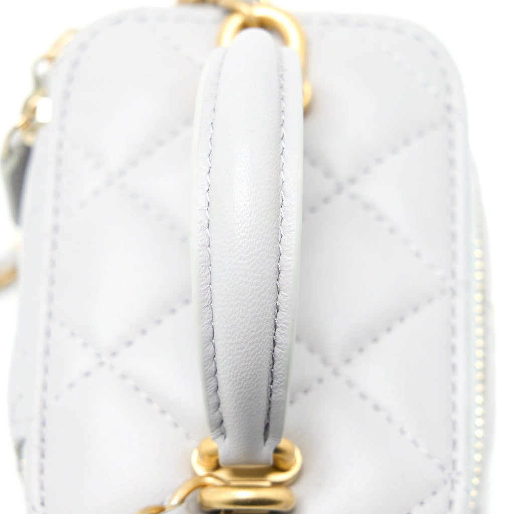 Chanel 21A Top Handle Mini Vanity with Chain Lambskin Light Grey